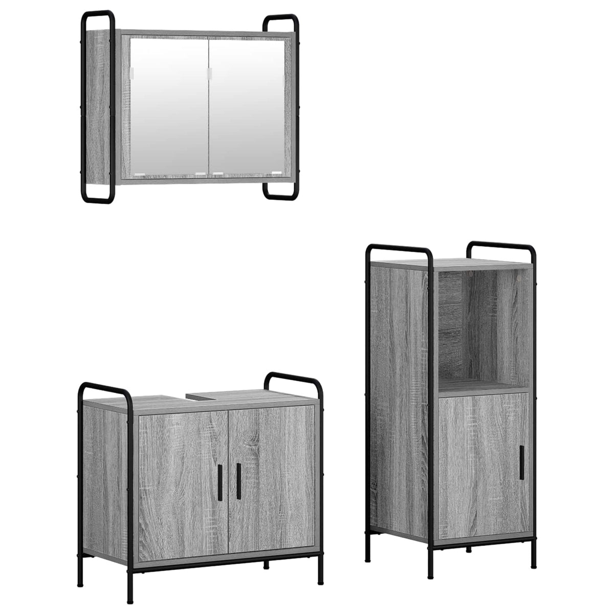 Vonios spintos komplektas 3 vnt. Pilka Sonoma 40 x 36 x 99,5 cm