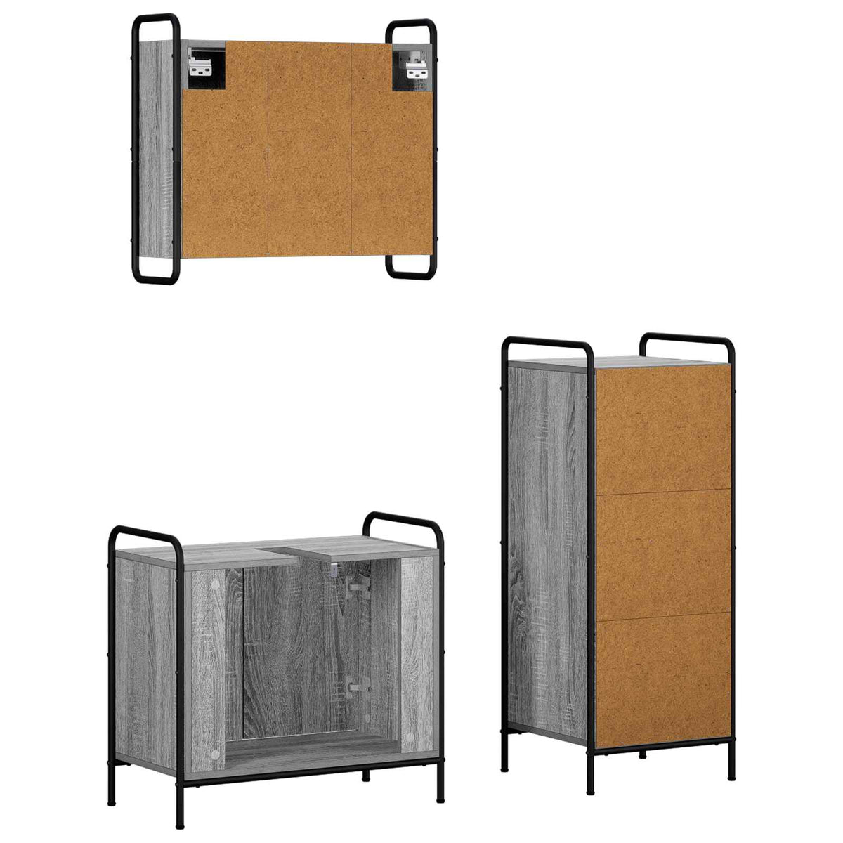 Vonios spintos komplektas 3 vnt. Pilka Sonoma 40 x 36 x 99,5 cm