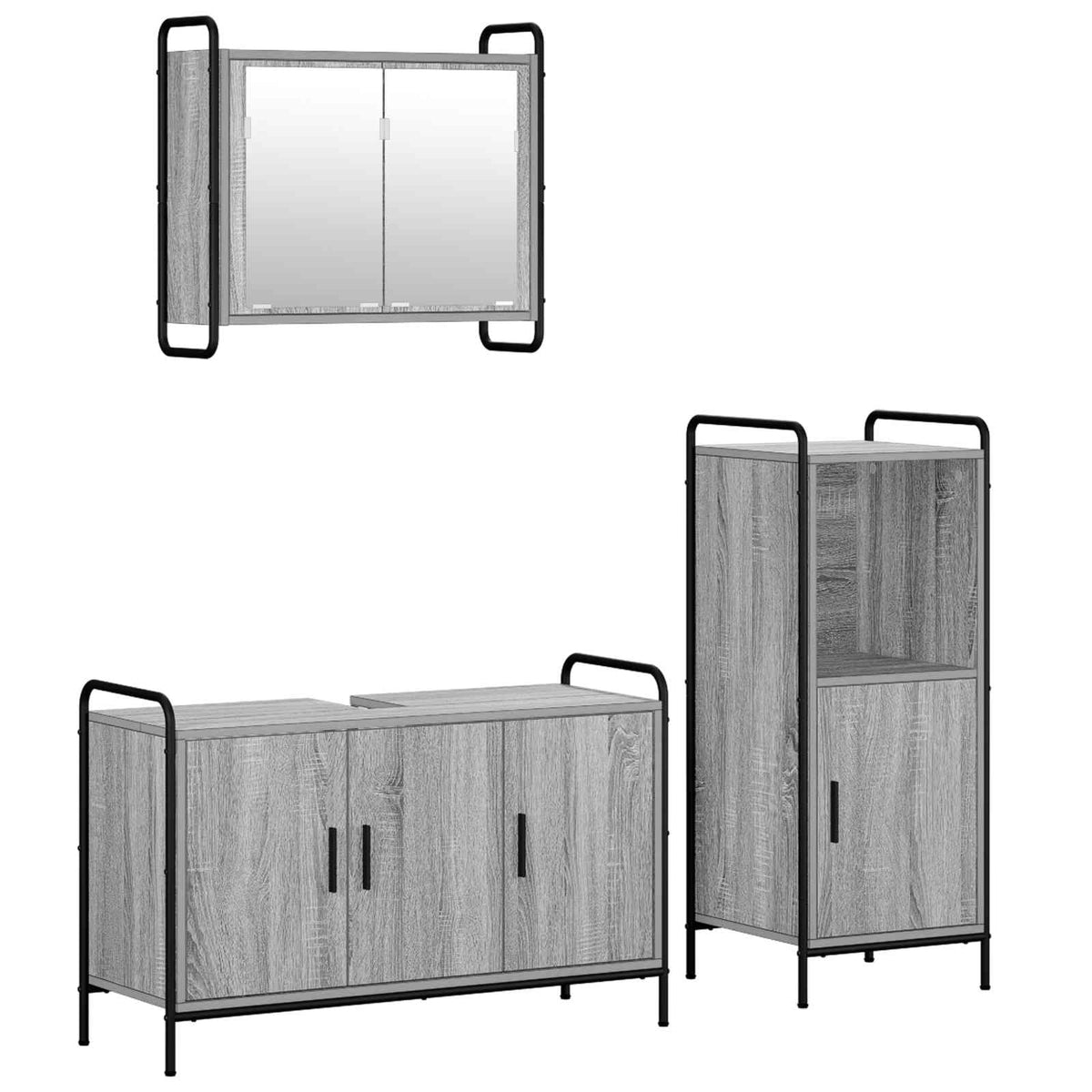Vonios spintos komplektas 3 vnt. Pilka Sonoma 40 x 36 x 99,5 cm