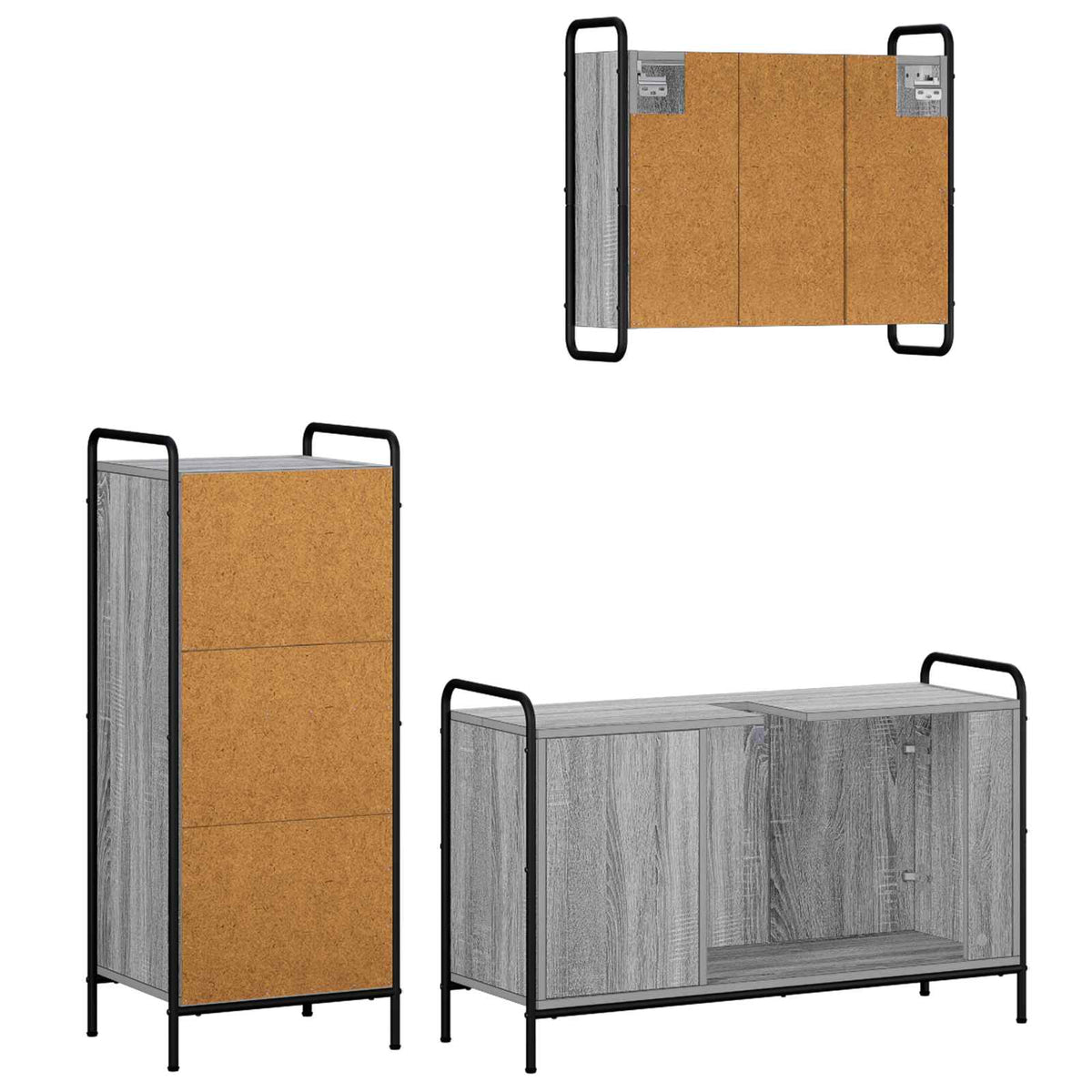 Vonios spintos komplektas 3 vnt. Pilka Sonoma 40 x 36 x 99,5 cm