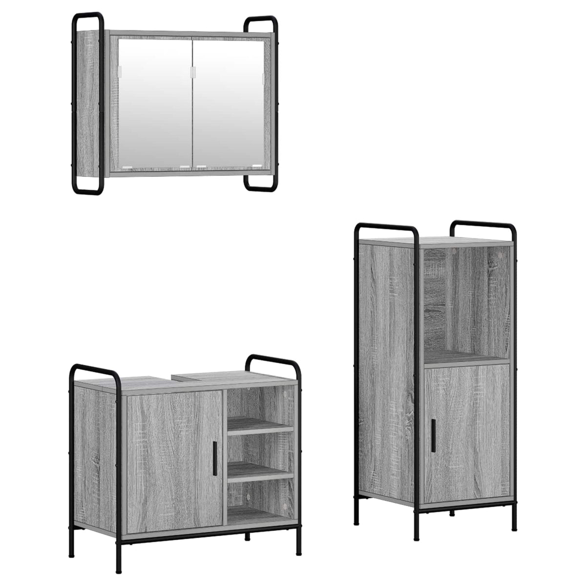 Vonios spintos komplektas 3 vnt. Pilka Sonoma 40 x 36 x 99,5 cm