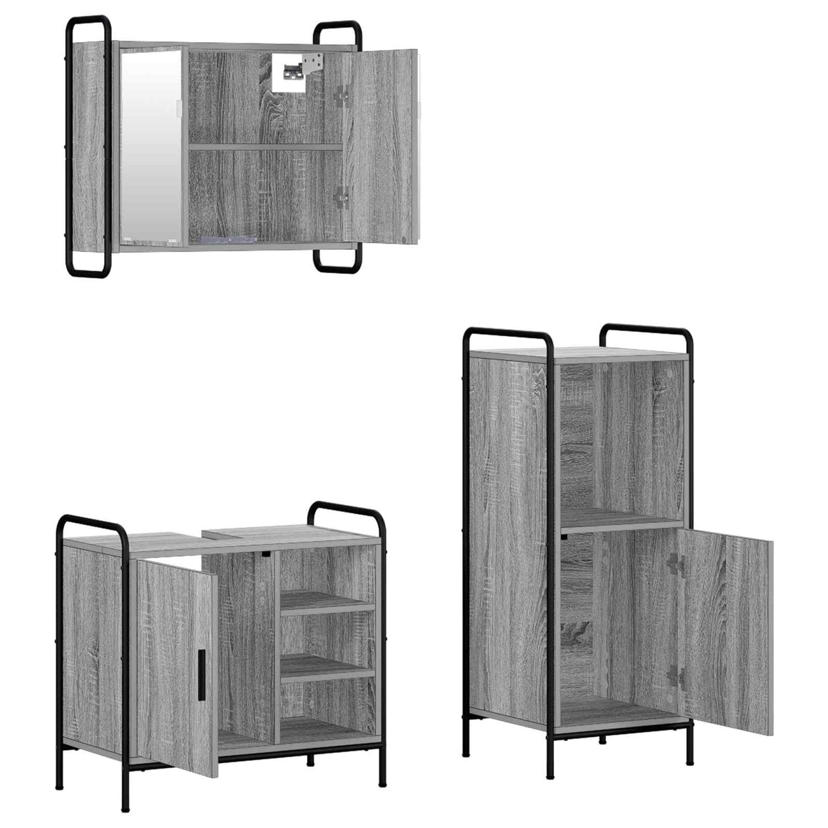 Vonios spintos komplektas 3 vnt. Pilka Sonoma 40 x 36 x 99,5 cm