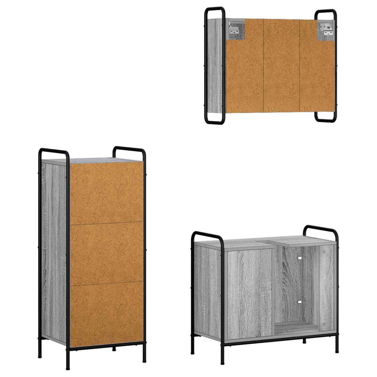 Vonios spintos komplektas 3 vnt. Pilka Sonoma 40 x 36 x 99,5 cm