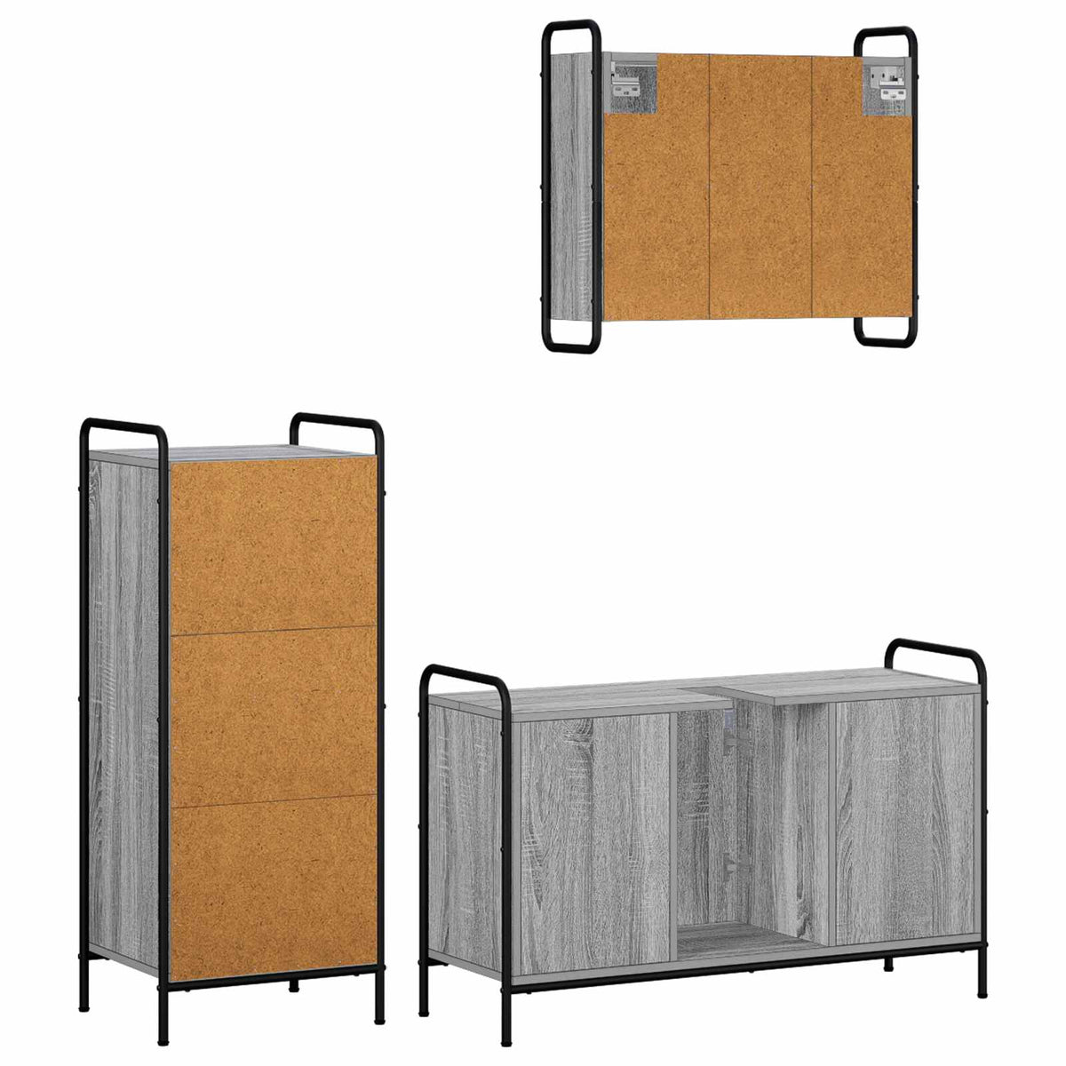 Vonios spintos komplektas 3 vnt. Pilka Sonoma 40 x 36 x 99,5 cm