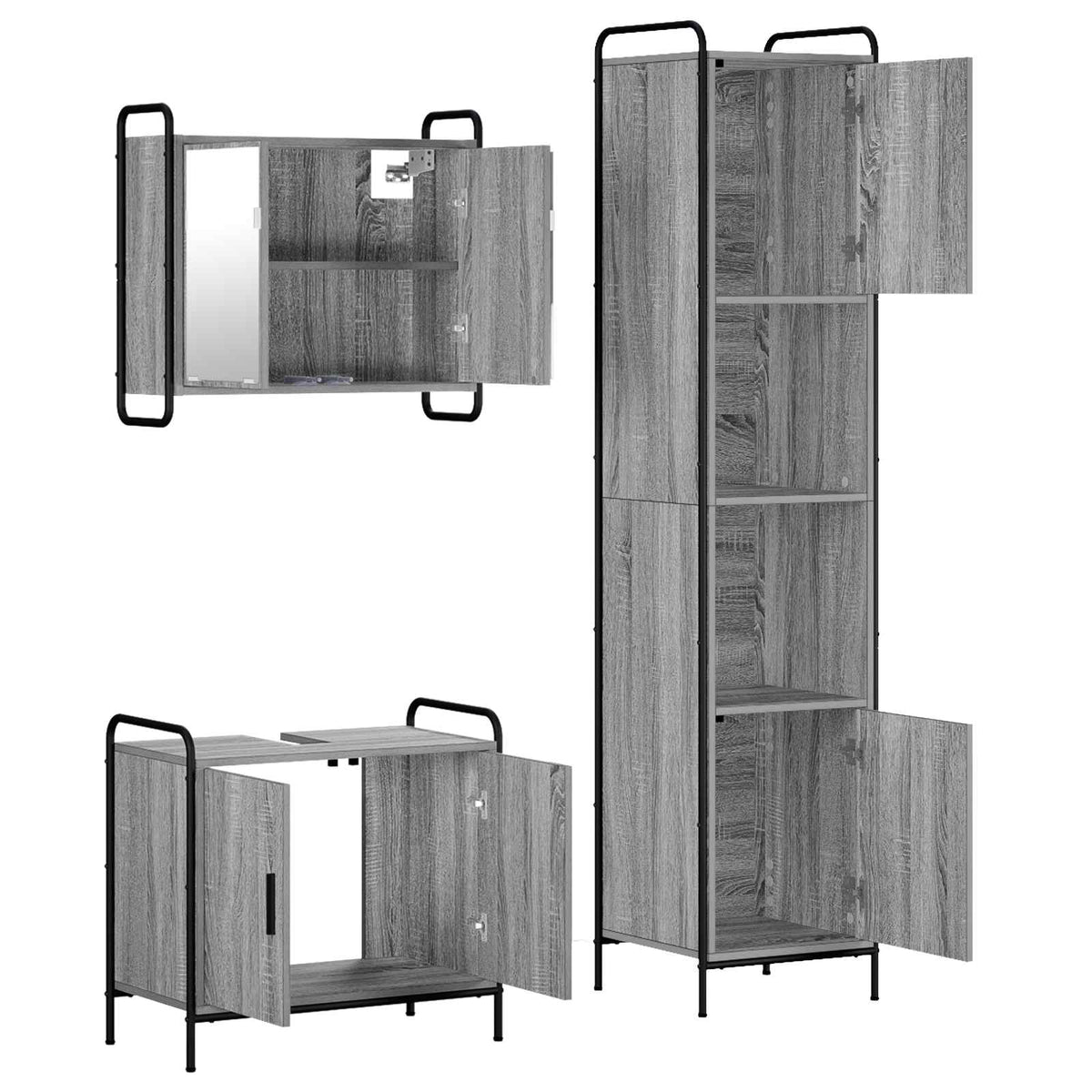 Vonios spintos komplektas 3 vnt. Pilka Sonoma 40 x 36 x 181 cm