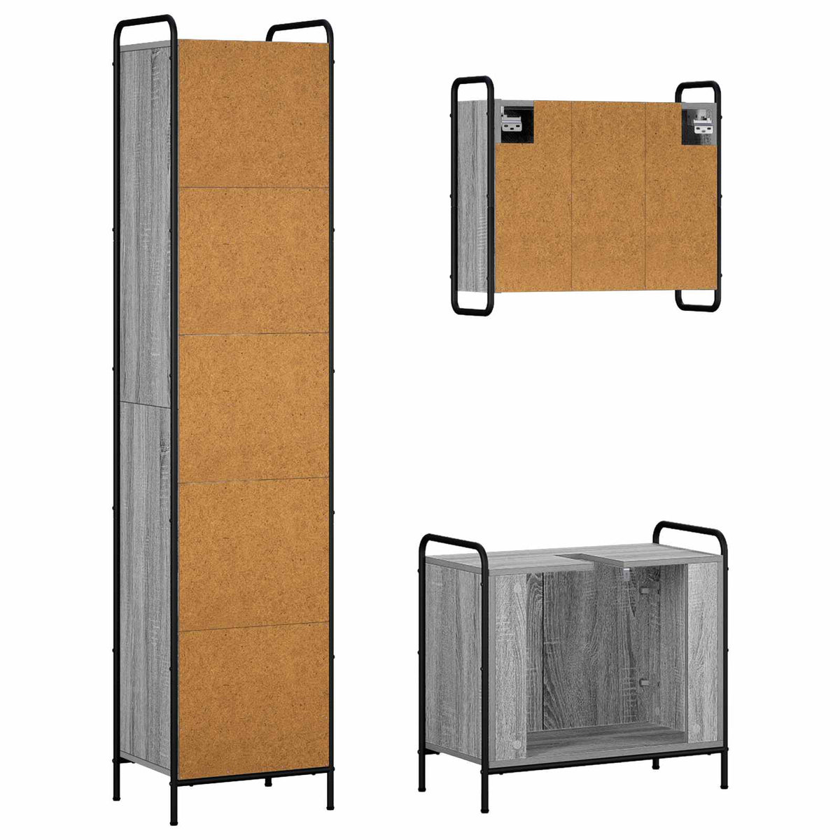 Vonios spintos komplektas 3 vnt. Pilka Sonoma 40 x 36 x 181 cm