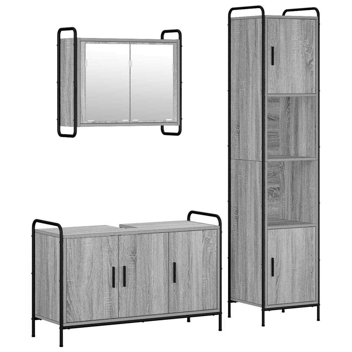 Vonios spintos komplektas 3 vnt. Pilka Sonoma 40 x 36 x 181 cm