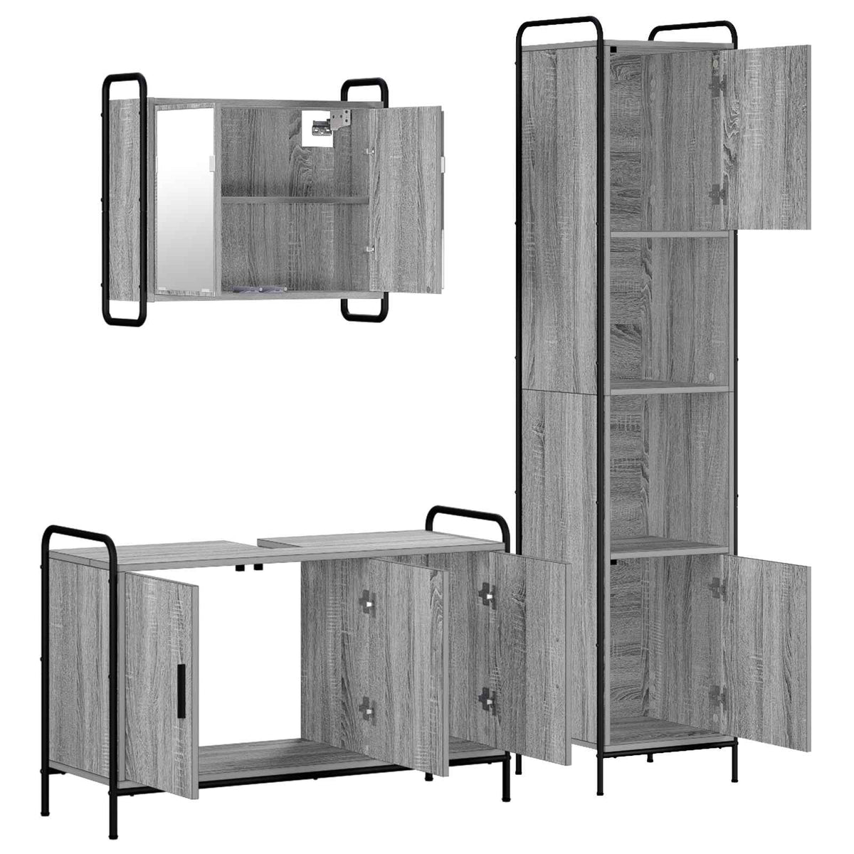 Vonios spintos komplektas 3 vnt. Pilka Sonoma 40 x 36 x 181 cm
