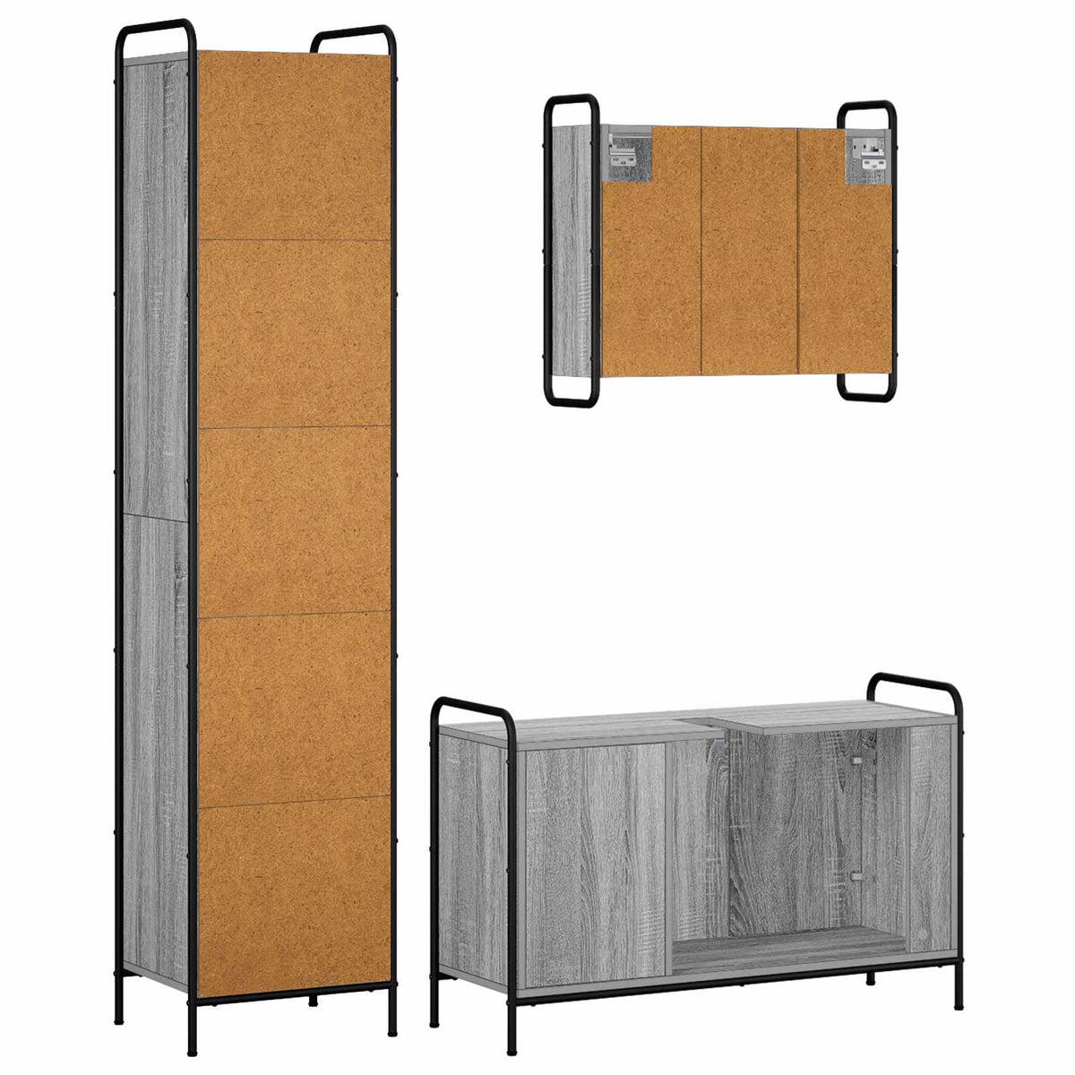 Vonios spintos komplektas 3 vnt. Pilka Sonoma 40 x 36 x 181 cm