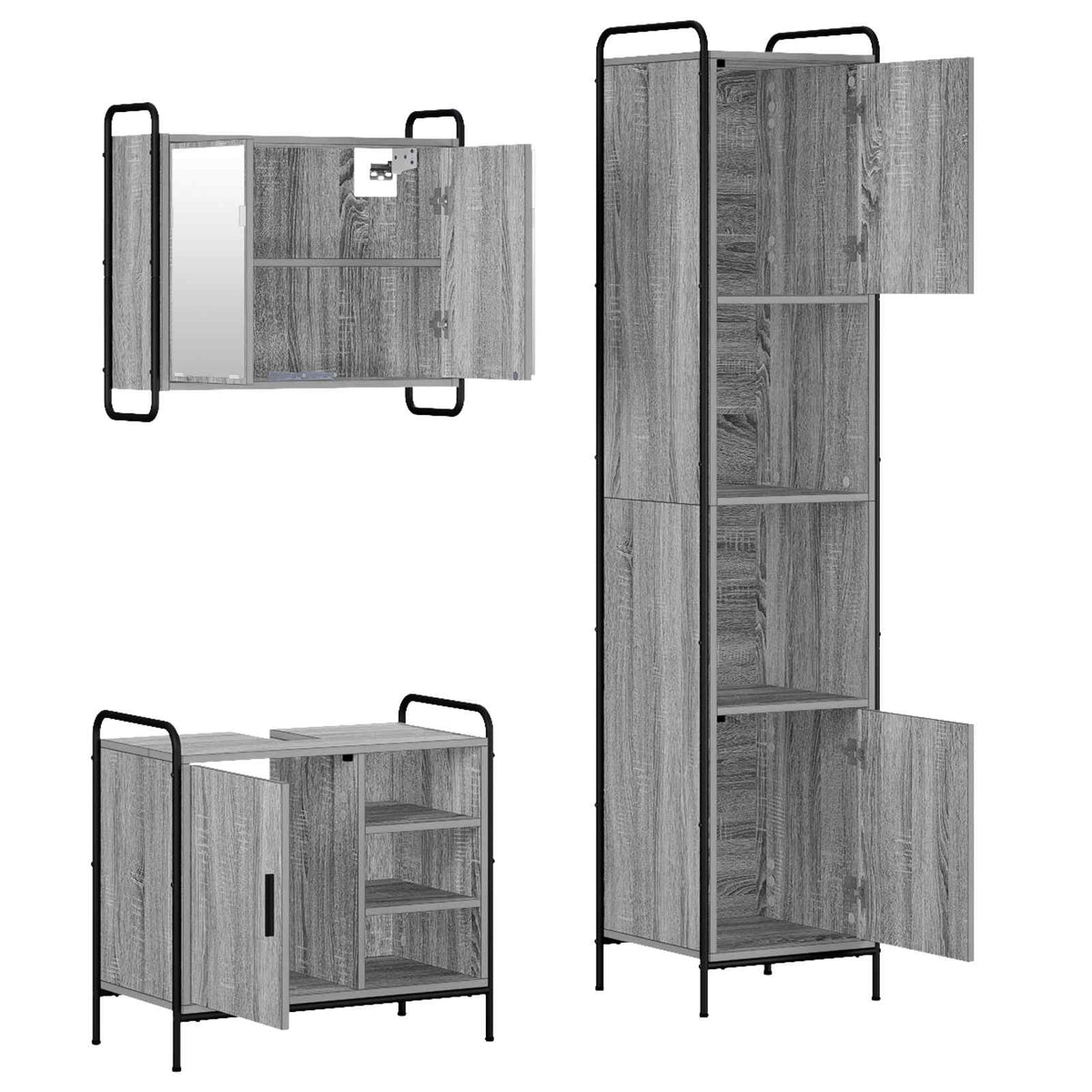 Vonios spintos komplektas 3 vnt. Pilka Sonoma 40 x 36 x 181 cm