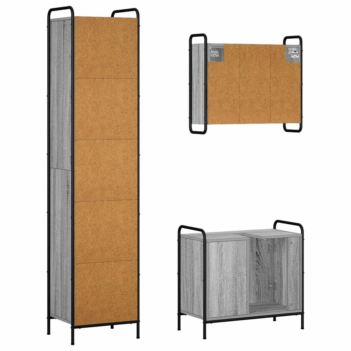Vonios spintos komplektas 3 vnt. Pilka Sonoma 40 x 36 x 181 cm