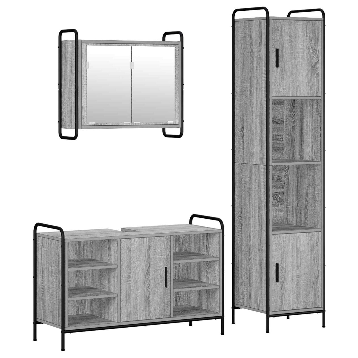 Vonios spintos komplektas 3 vnt. Pilka Sonoma 40 x 36 x 181 cm