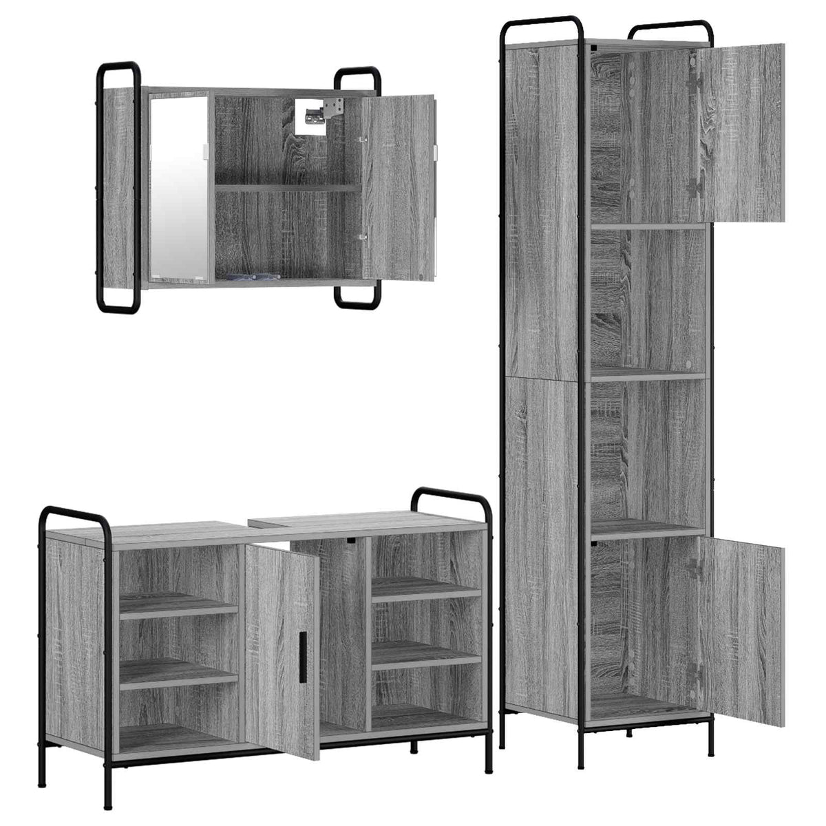 Vonios spintos komplektas 3 vnt. Pilka Sonoma 40 x 36 x 181 cm