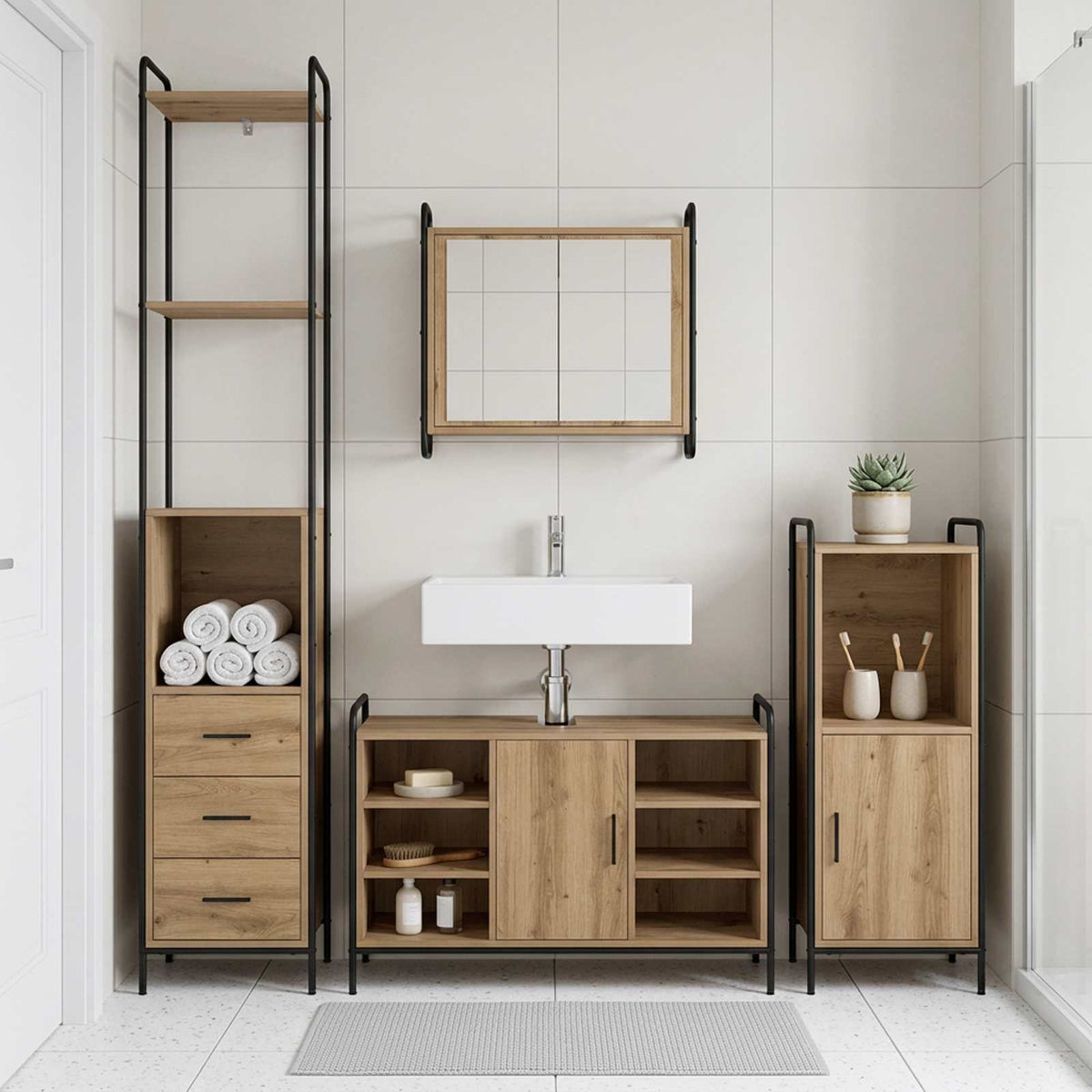 Vonios spintos komplektas 4 vnt. Artisano ąžuolo