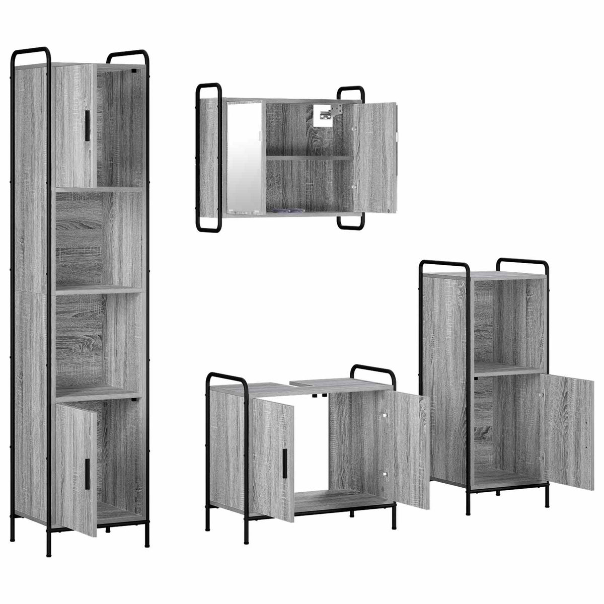 Vonios spintos komplektas 4 vnt. Pilka Sonoma 40 x 36 x 181 cm