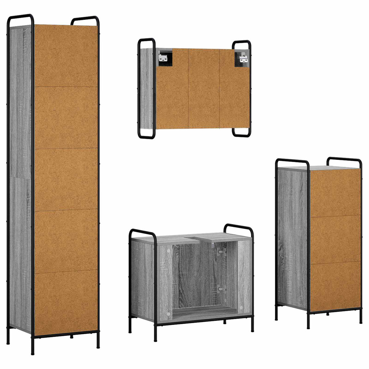 Vonios spintos komplektas 4 vnt. Pilka Sonoma 40 x 36 x 181 cm