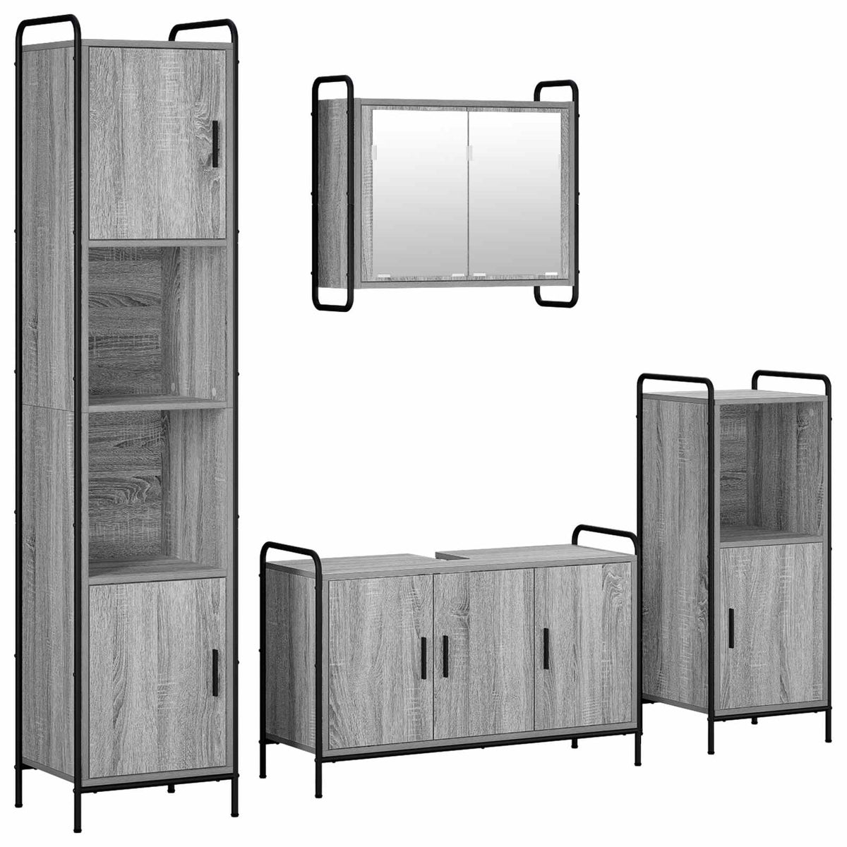 Vonios spintos komplektas 4 vnt. Pilka Sonoma 40 x 36 x 181 cm