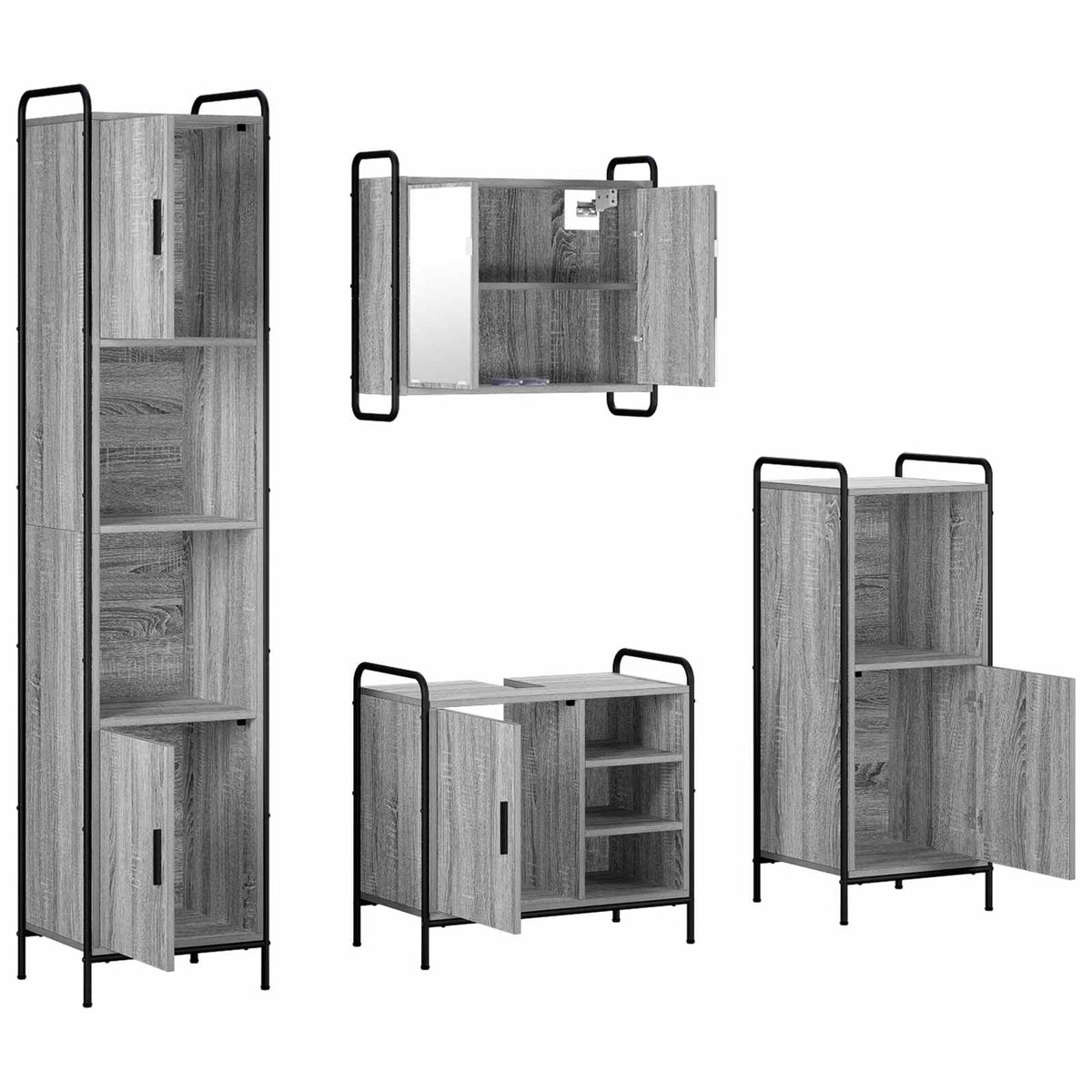 Vonios spintos komplektas 4 vnt. Pilka Sonoma 40 x 36 x 181 cm