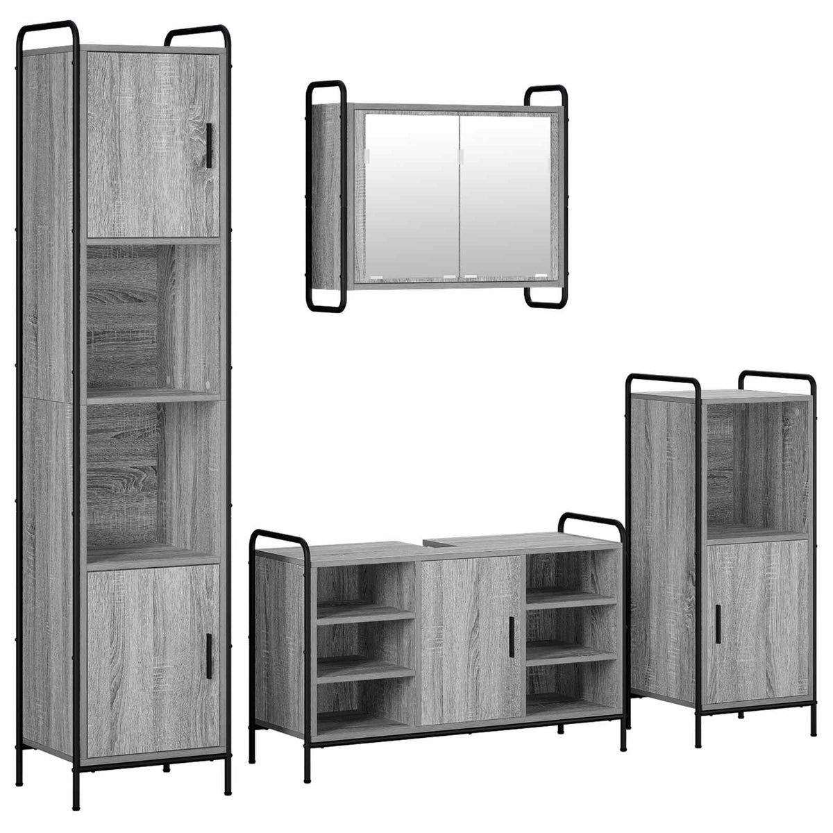 Vonios spintos komplektas 4 vnt. Pilka Sonoma 40 x 36 x 181 cm