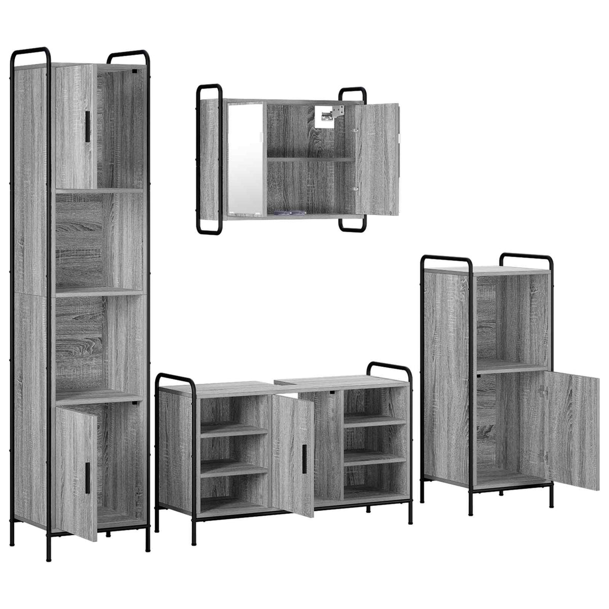 Vonios spintos komplektas 4 vnt. Pilka Sonoma 40 x 36 x 181 cm