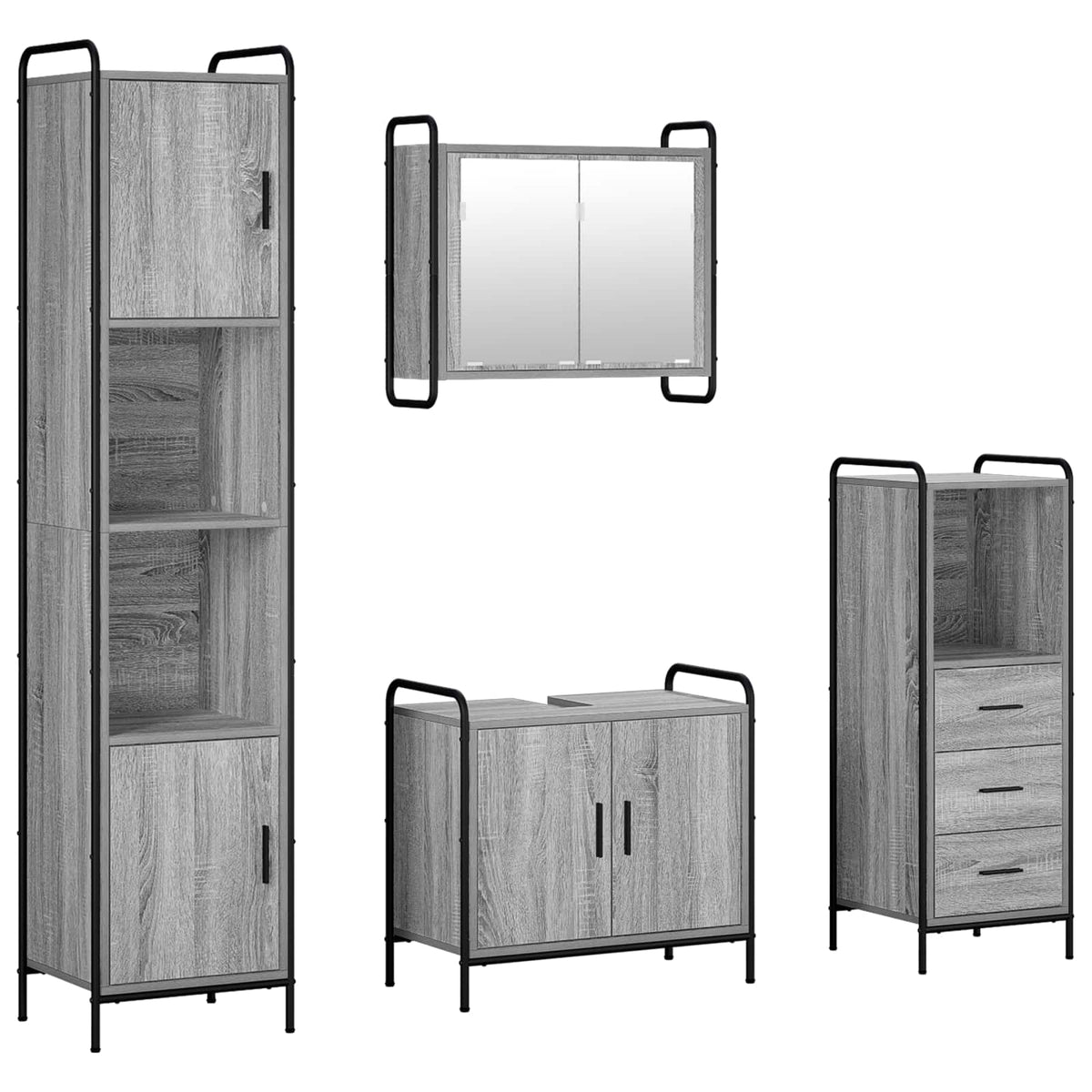 Vonios spintos komplektas 4 vnt. Pilka Sonoma 40 x 36 x 181 cm