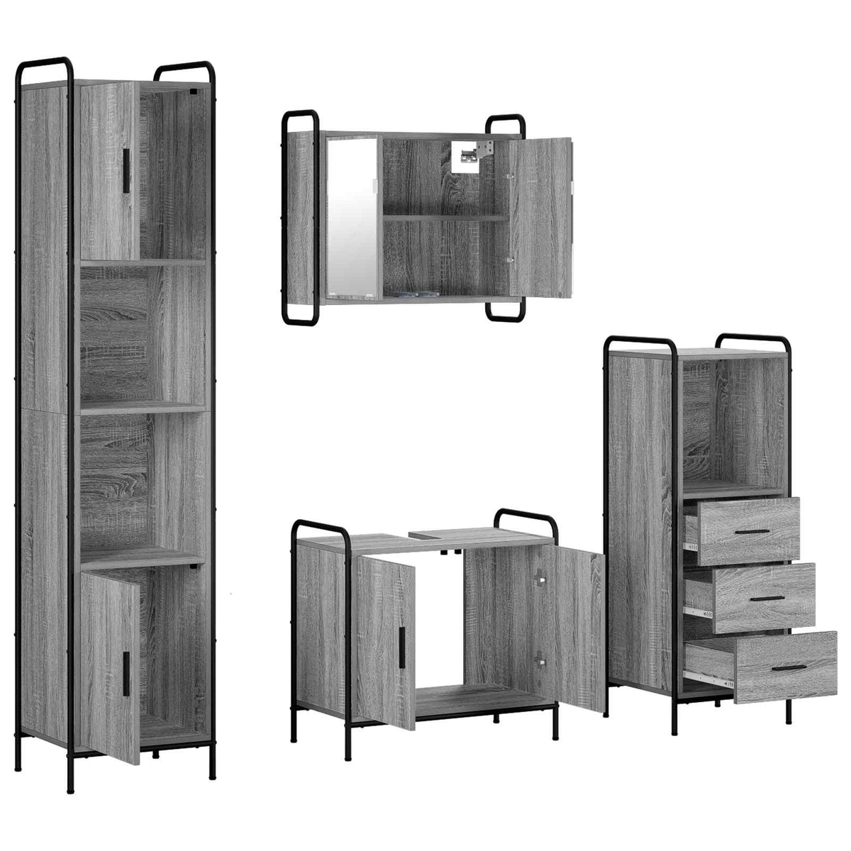 Vonios spintos komplektas 4 vnt. Pilka Sonoma 40 x 36 x 181 cm