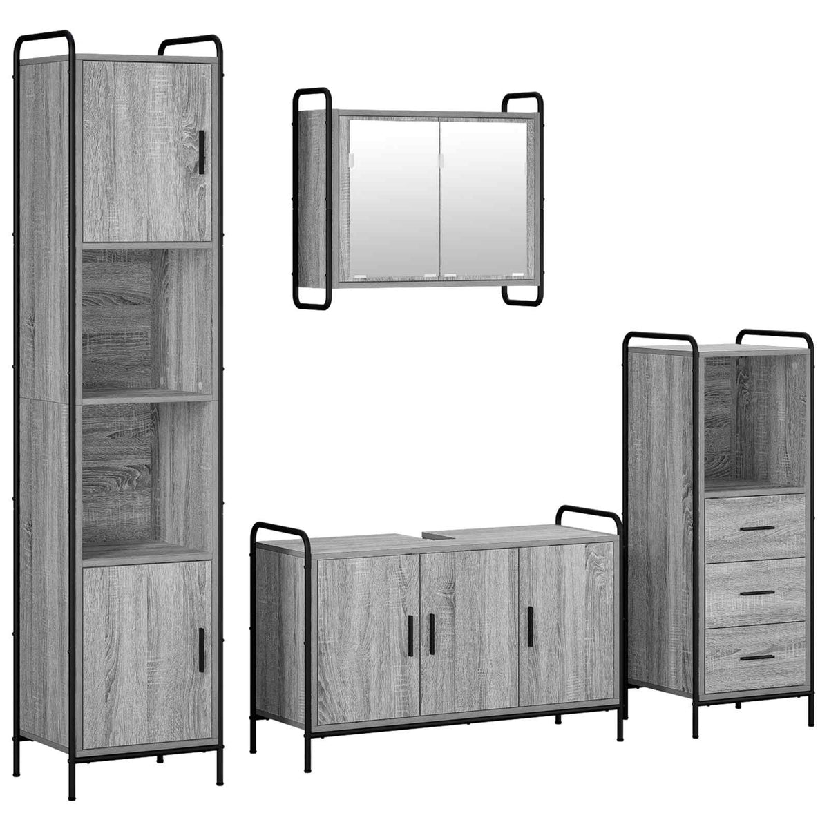 Vonios spintos komplektas 4 vnt. Pilka Sonoma 40 x 36 x 181 cm