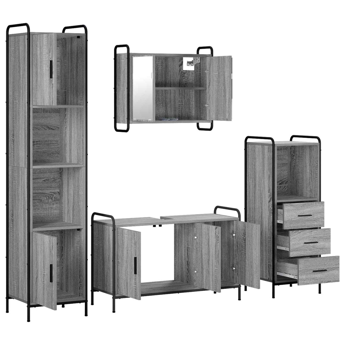 Vonios spintos komplektas 4 vnt. Pilka Sonoma 40 x 36 x 181 cm