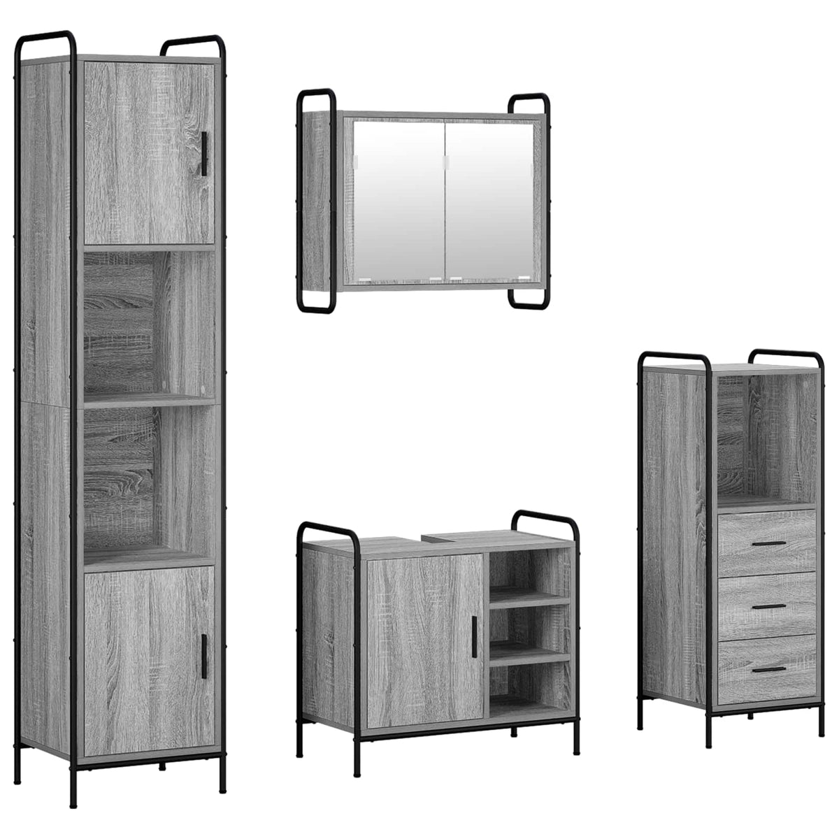 Vonios spintos komplektas 4 vnt. Pilka Sonoma 40 x 36 x 181 cm