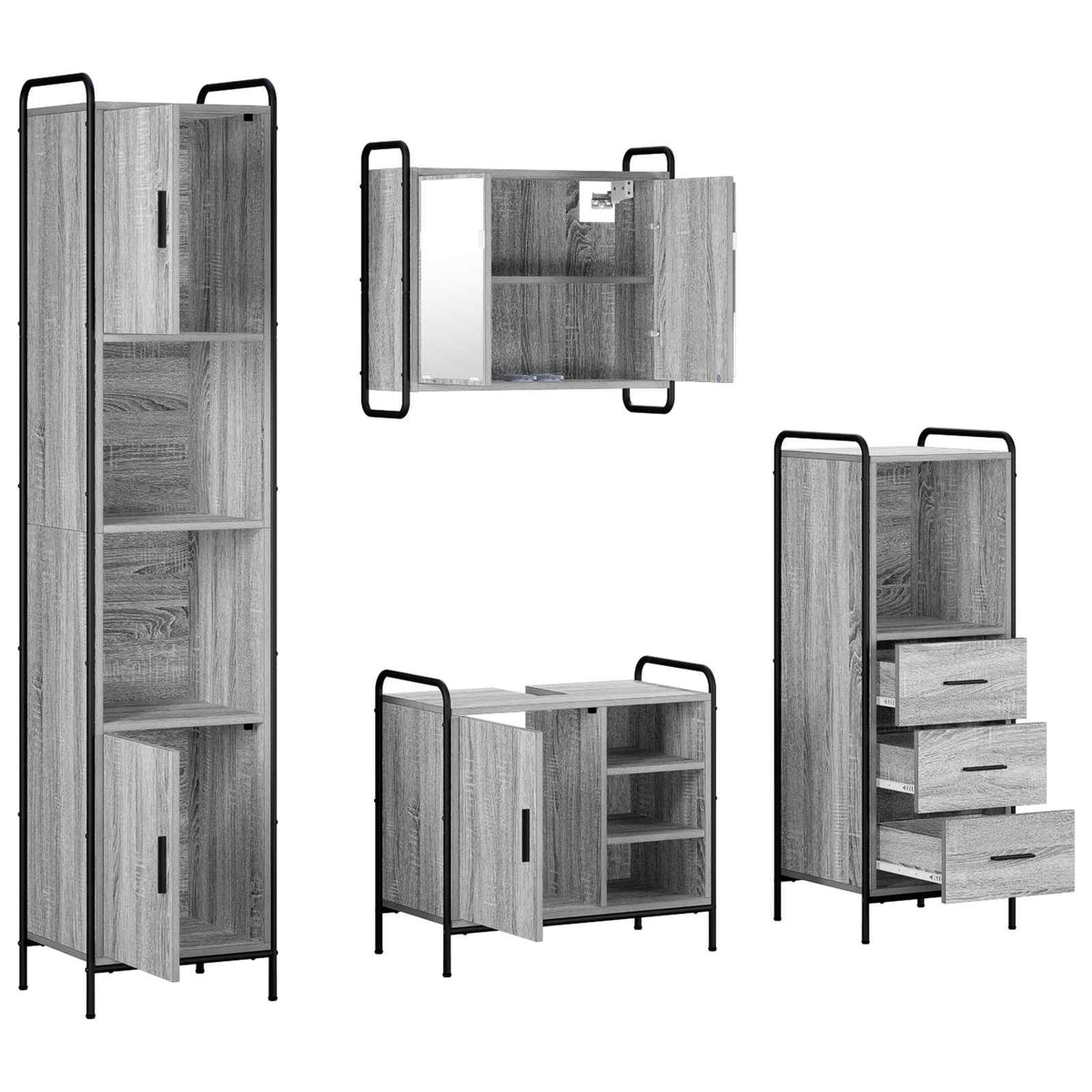 Vonios spintos komplektas 4 vnt. Pilka Sonoma 40 x 36 x 181 cm