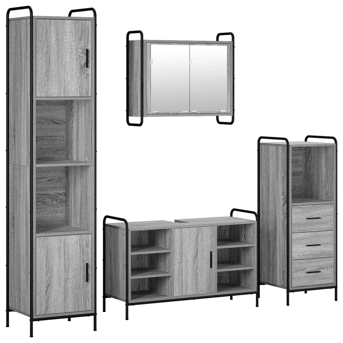 Vonios spintos komplektas 4 vnt. Pilka Sonoma 40 x 36 x 181 cm