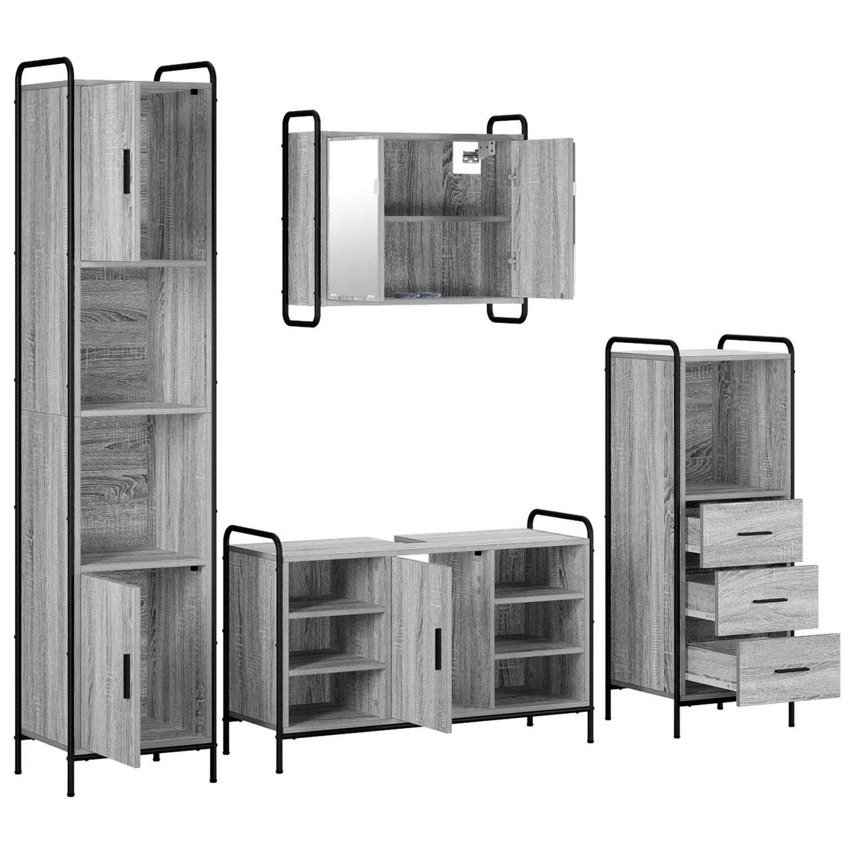 Vonios spintos komplektas 4 vnt. Pilka Sonoma 40 x 36 x 181 cm