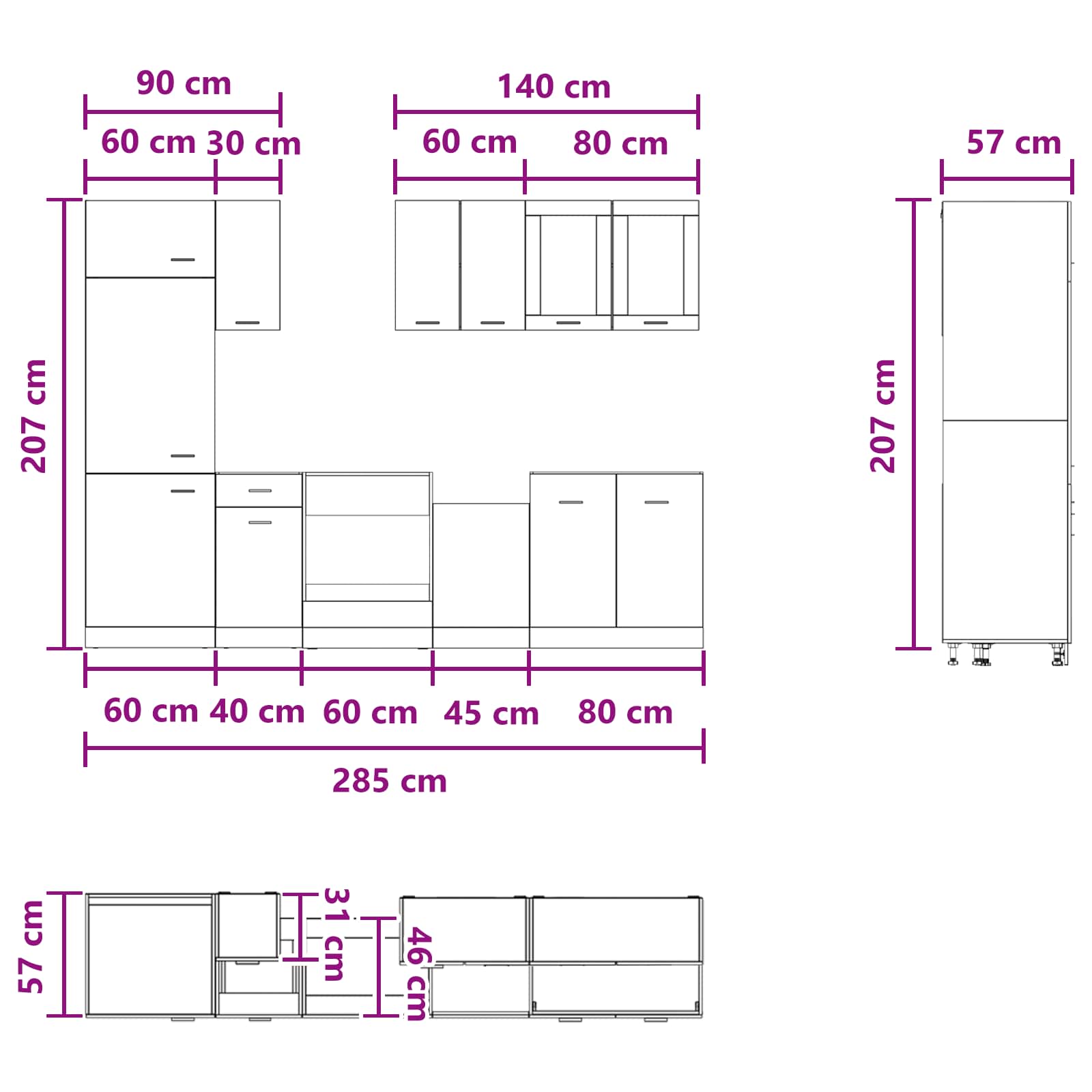 Virtuvės vienetas Lyon 8 pcs Sendintos medienos