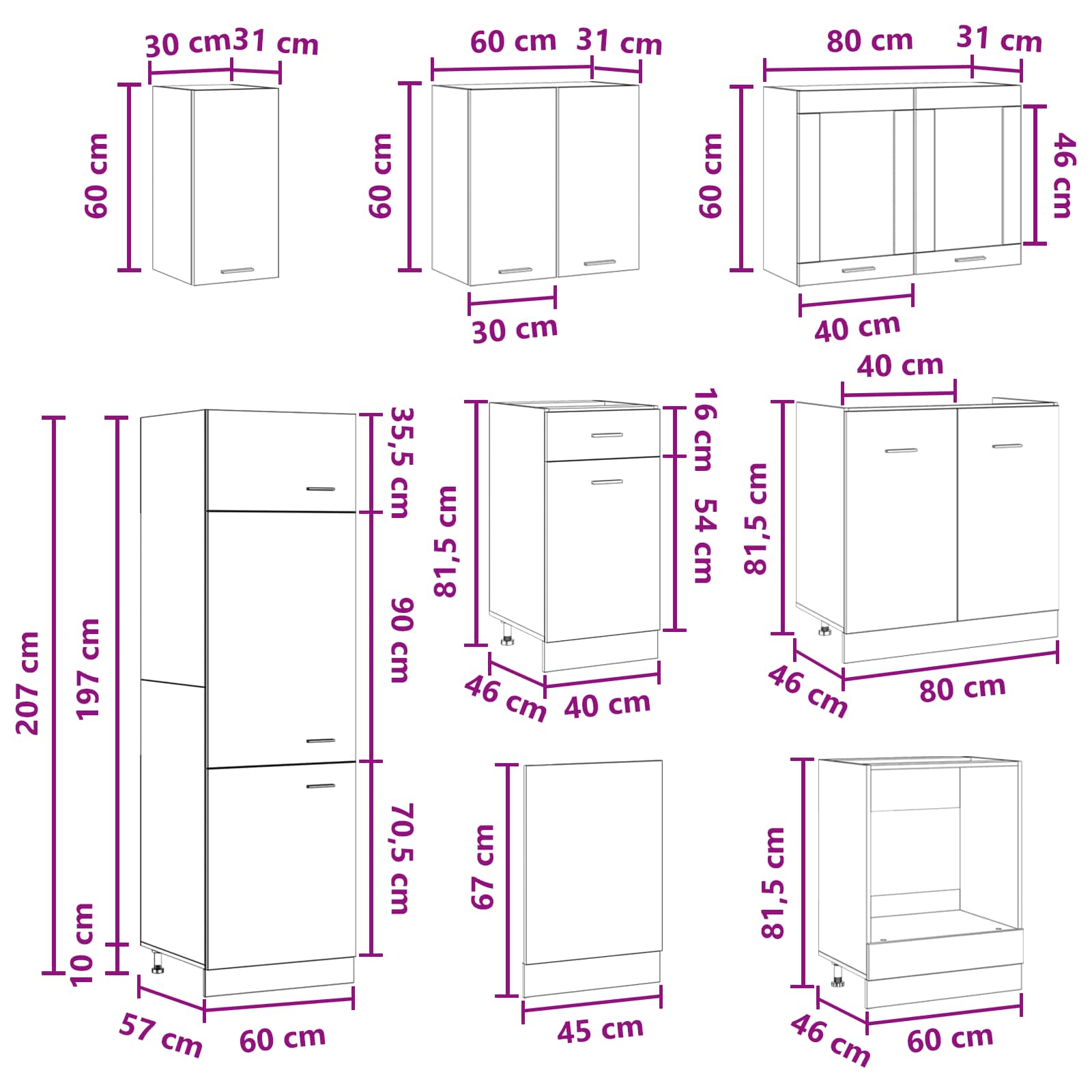 Virtuvės vienetas Lyon 8 pcs Sendintos medienos
