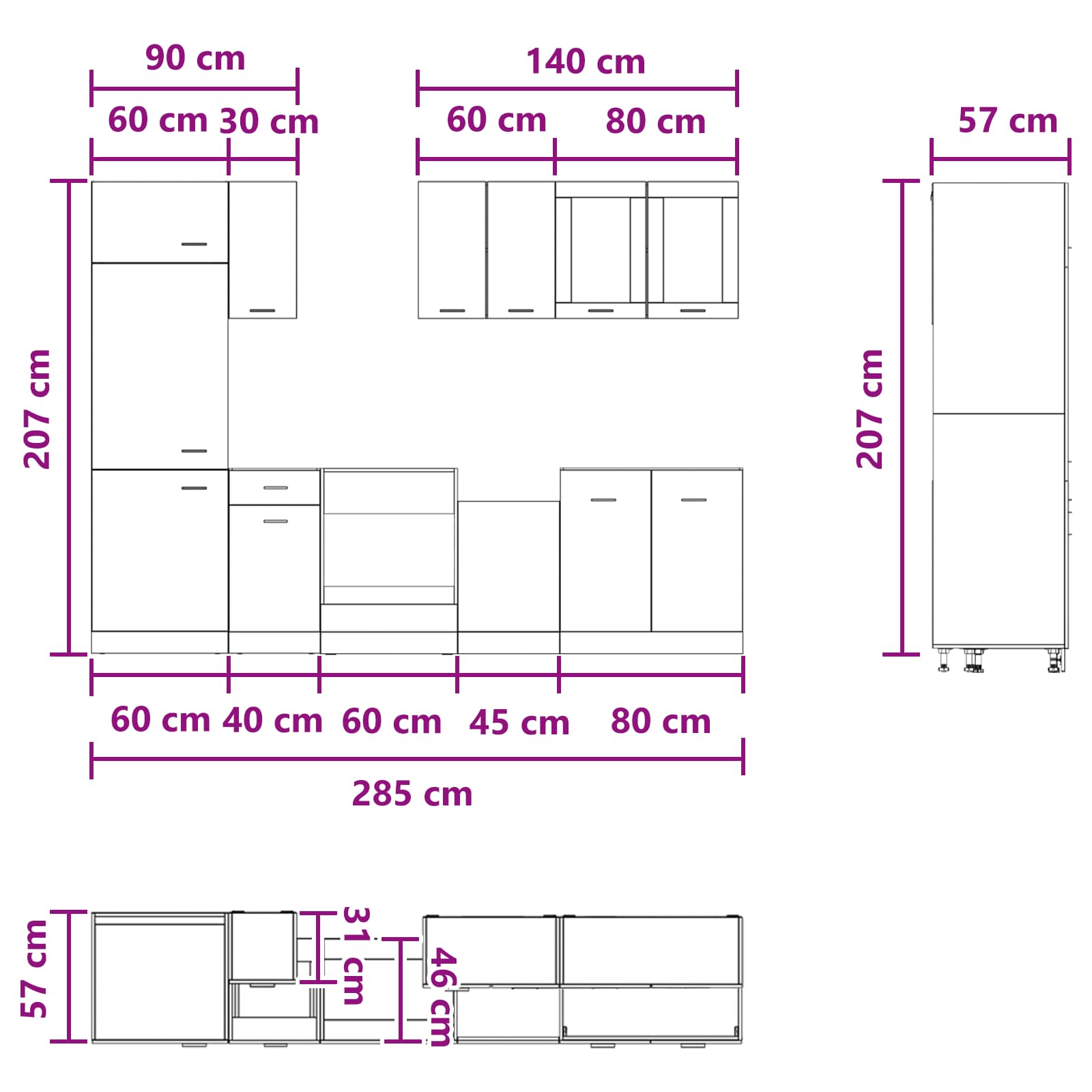 Virtuvės vienetas Lyon 8 pcs Sendintos medienos