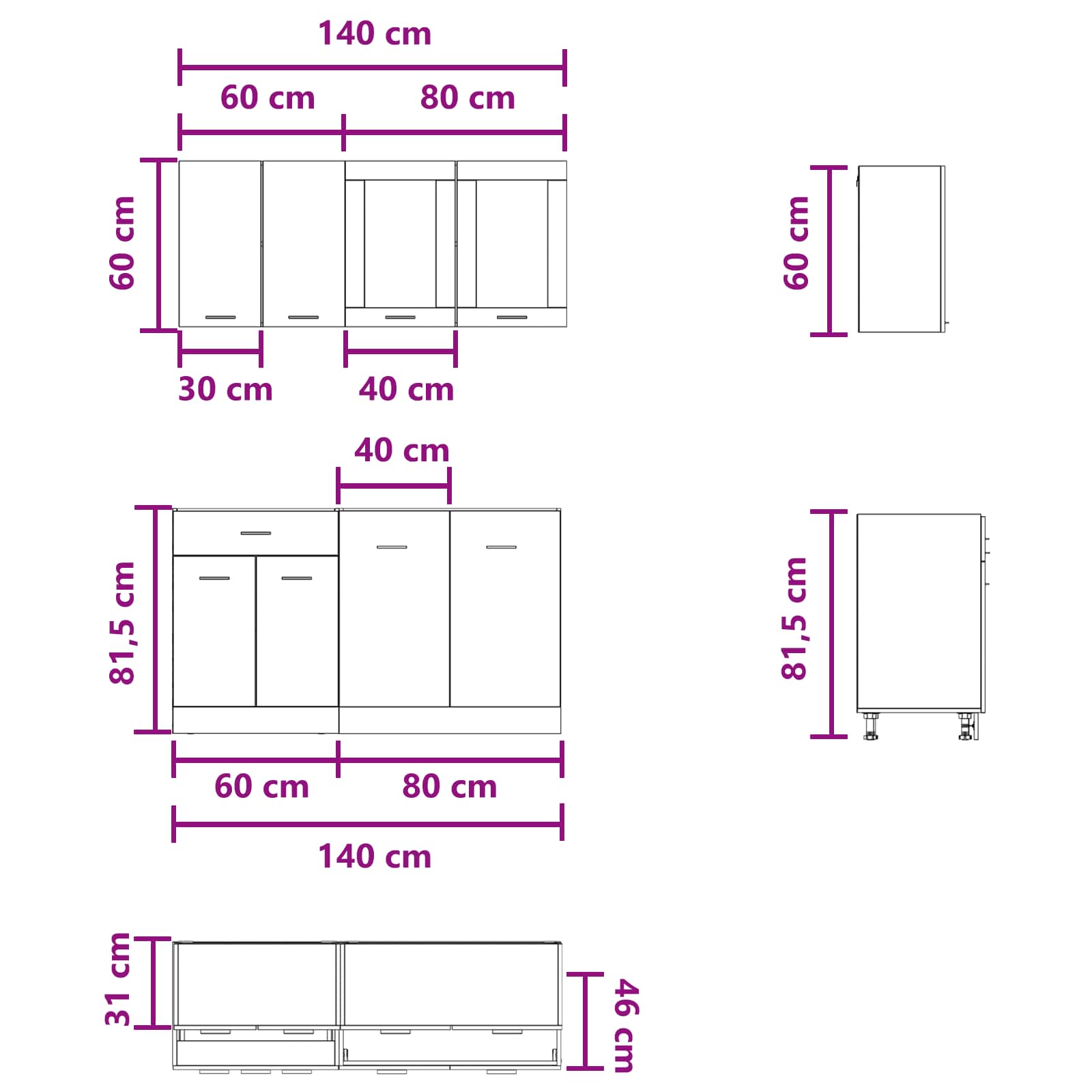Virtuvės vienetas Lyon 4 pcs Betono pilka Apdirbta mediena