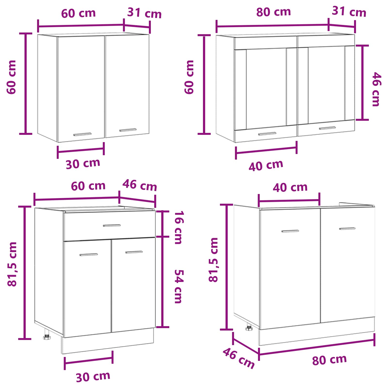 Virtuvės vienetas Lyon 4 pcs Betono pilka Apdirbta mediena