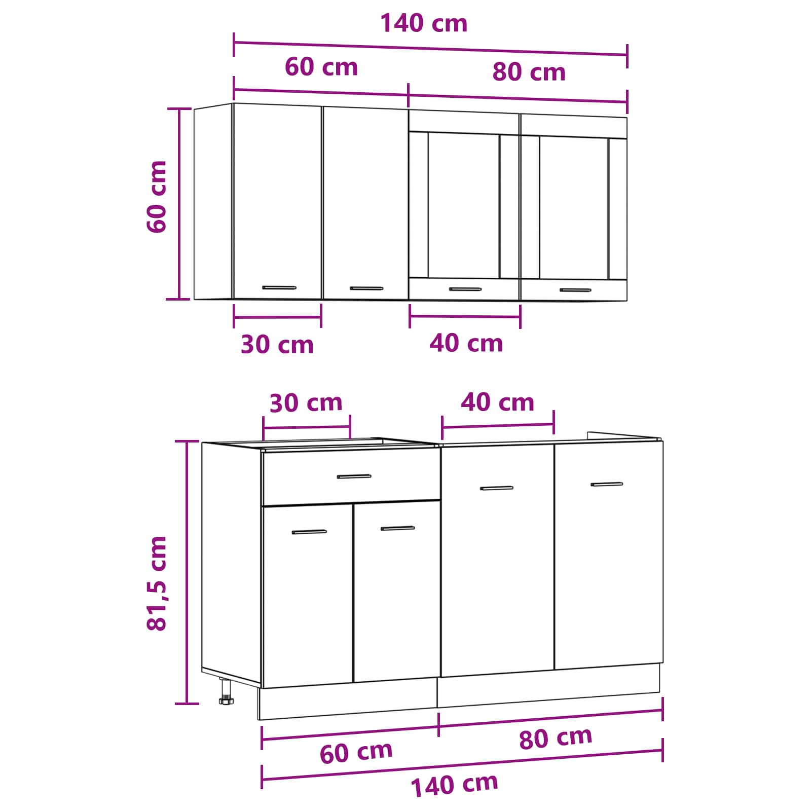 Virtuvės vienetas Lyon 4 pcs Betono pilka Apdirbta mediena