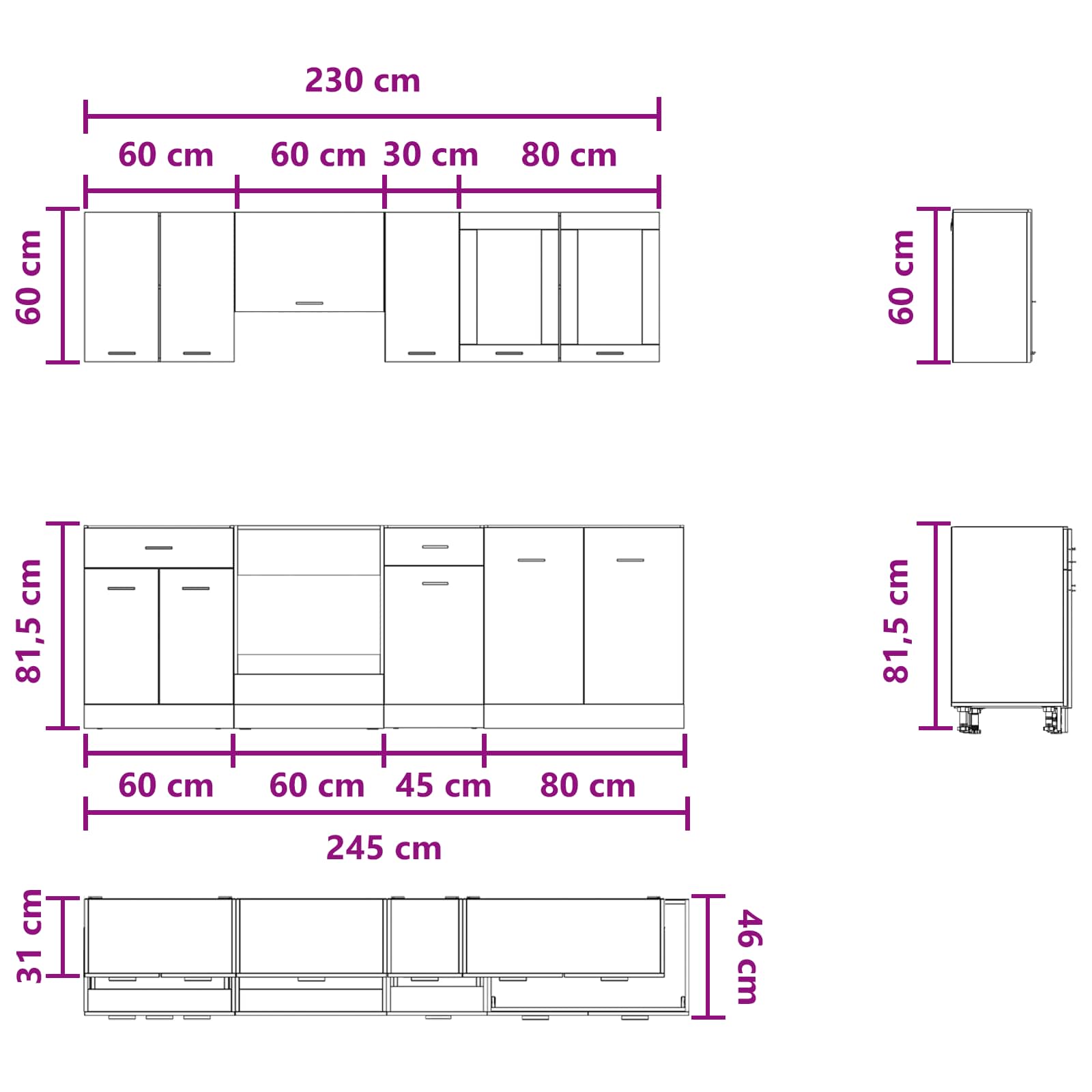 Virtuvės vienetas Lyon 8 pcs Apdirbta mediena