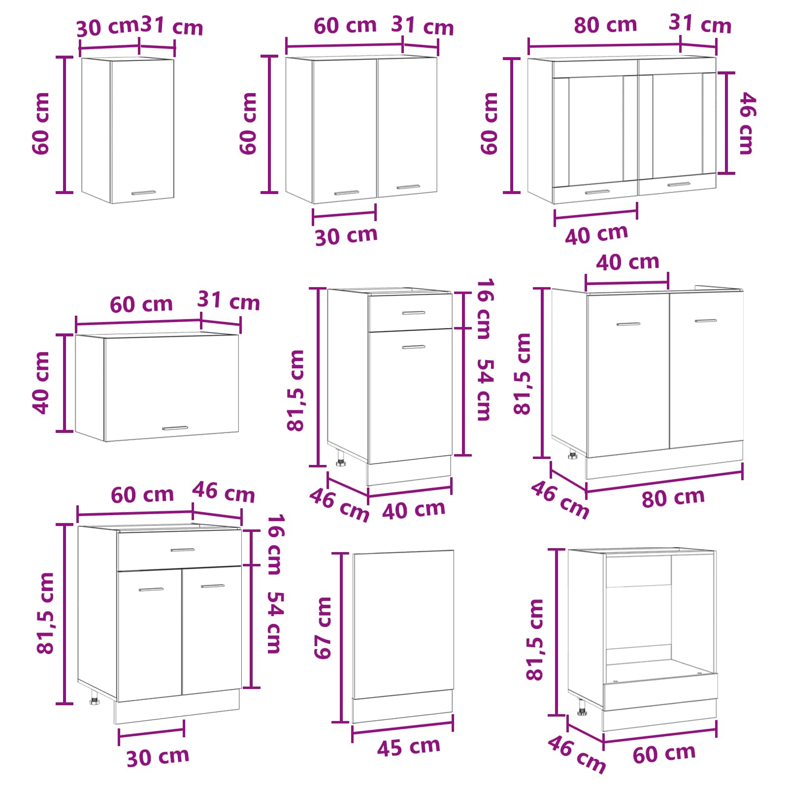 Virtuvės vienetas Lyon 8 pcs Apdirbta mediena