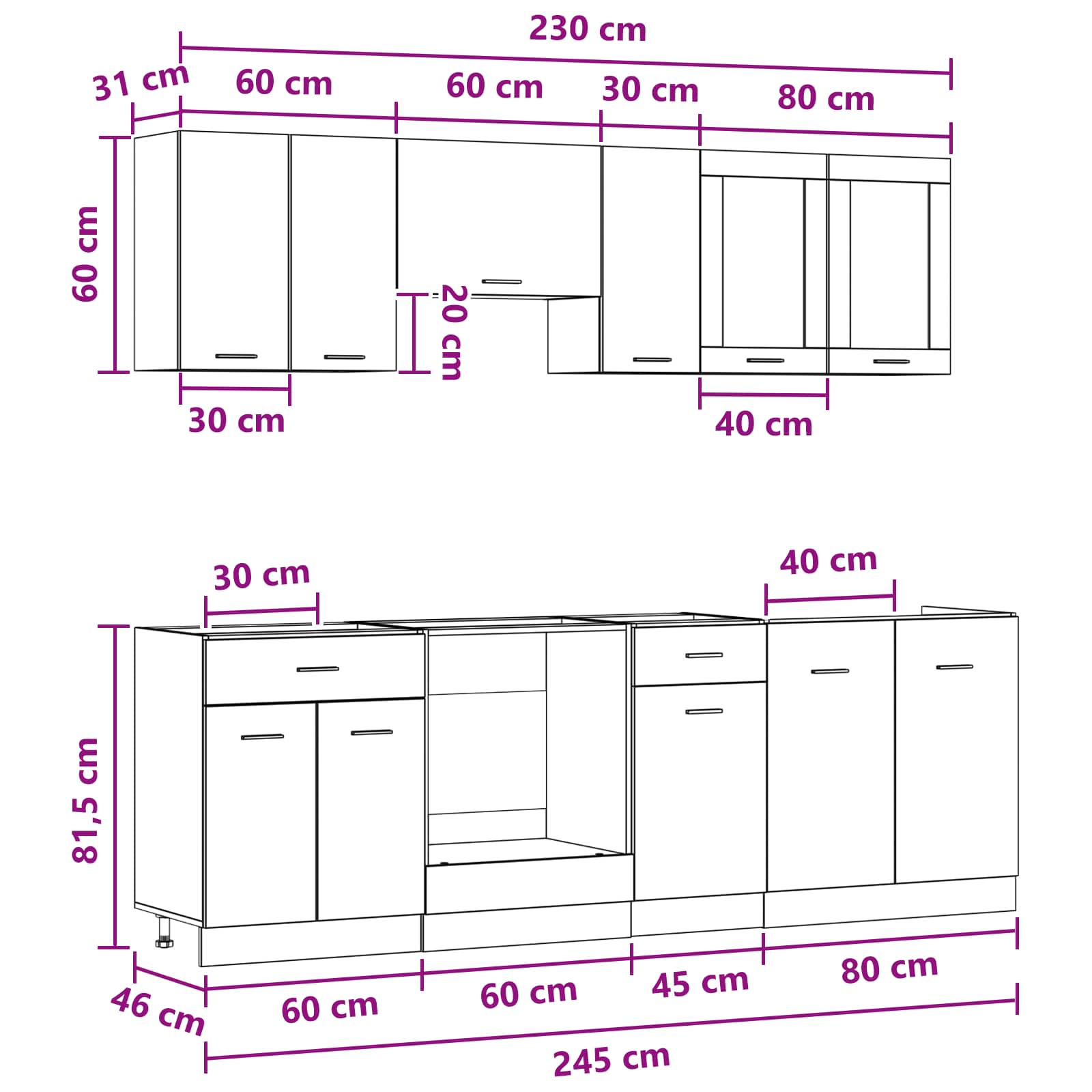 Virtuvės vienetas Lyon 8 pcs Apdirbta mediena