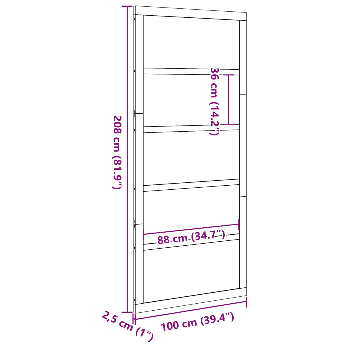 Tvarto durys 100 x 2,5 x 208 cm Pušies medienos masyvas Balta