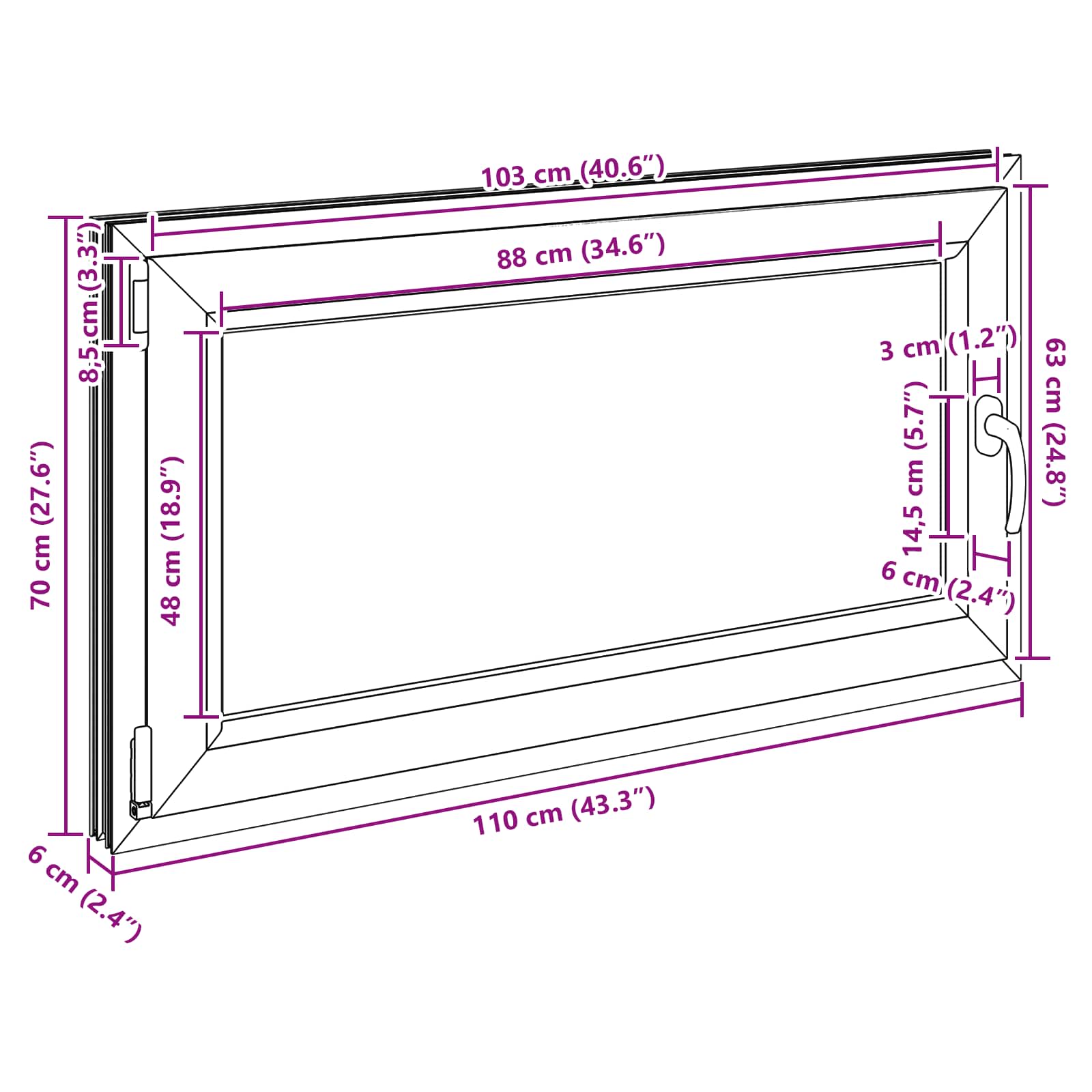 RISOR Underground Window Anthracite 110 x 70 cm PVC and Glass