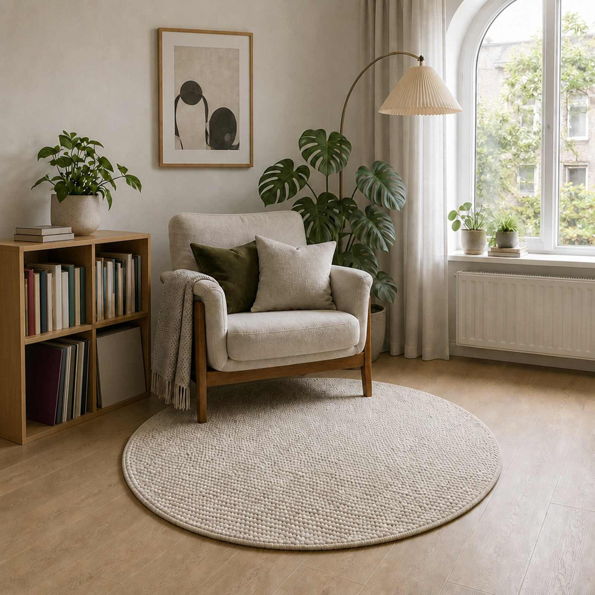Kilimas Kreminė Ø 120 cm 100% poliesteris 3 mm Plaunamas