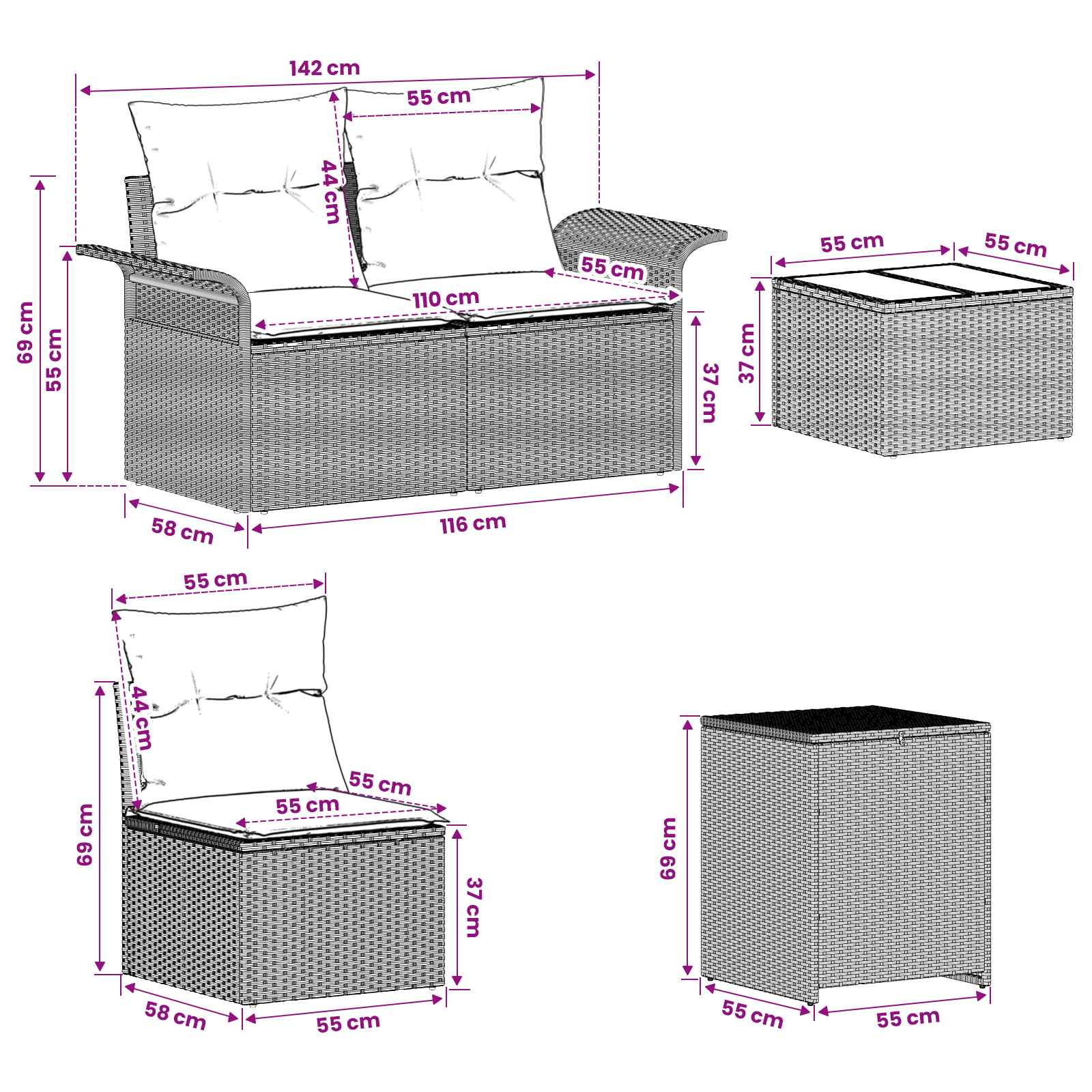 Sofos komplektas 6 pcs 4-Vietų skaičius
