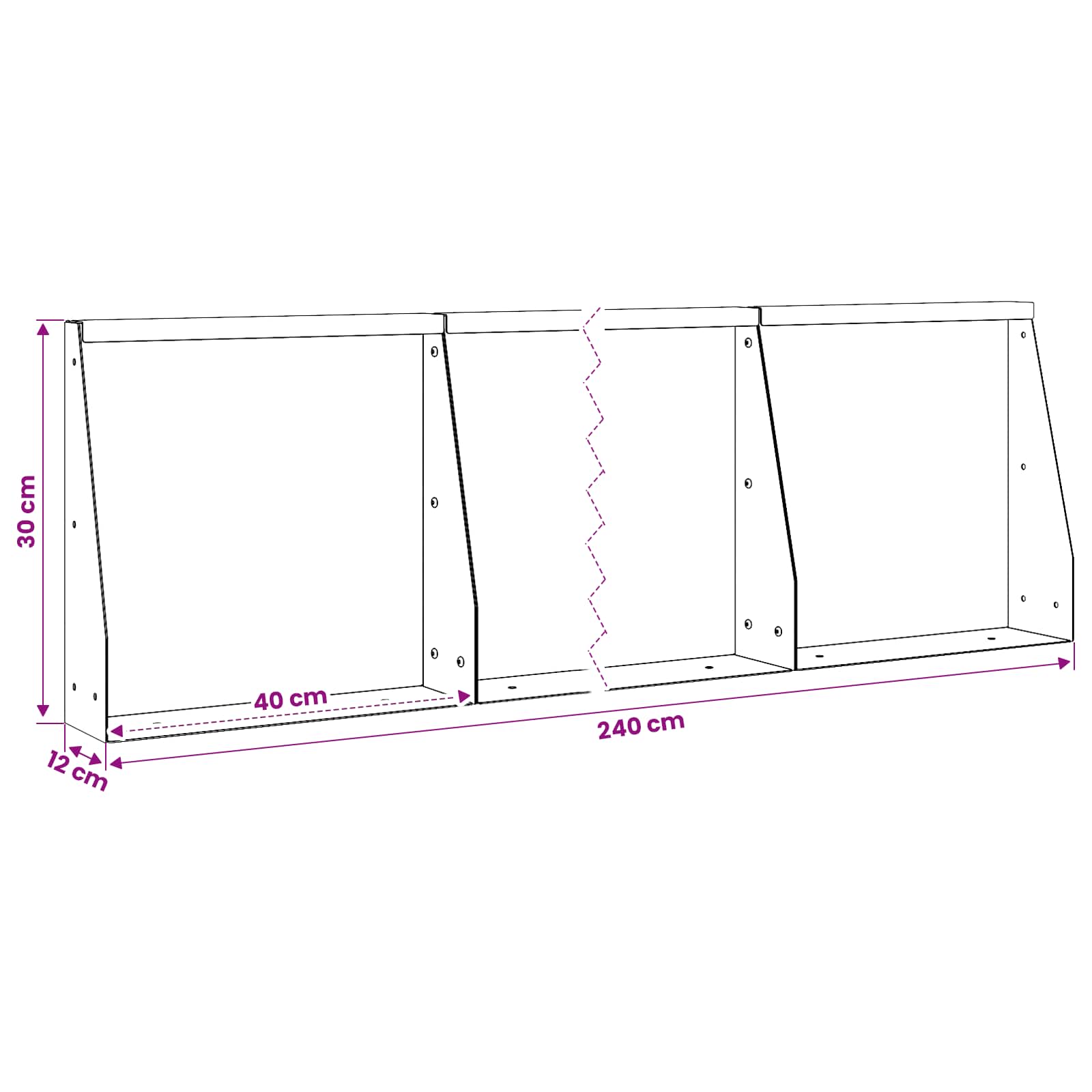 Sienelė 6 vnt. 40 x 12 x 30 cm Plienas Balta