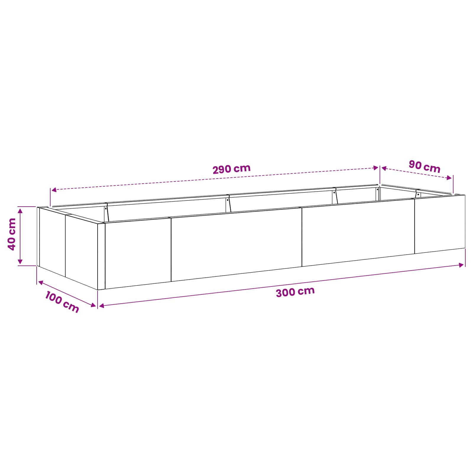 Sienelė 8 vnt. 300 x 100 x 40 cm Plienas Juoda
