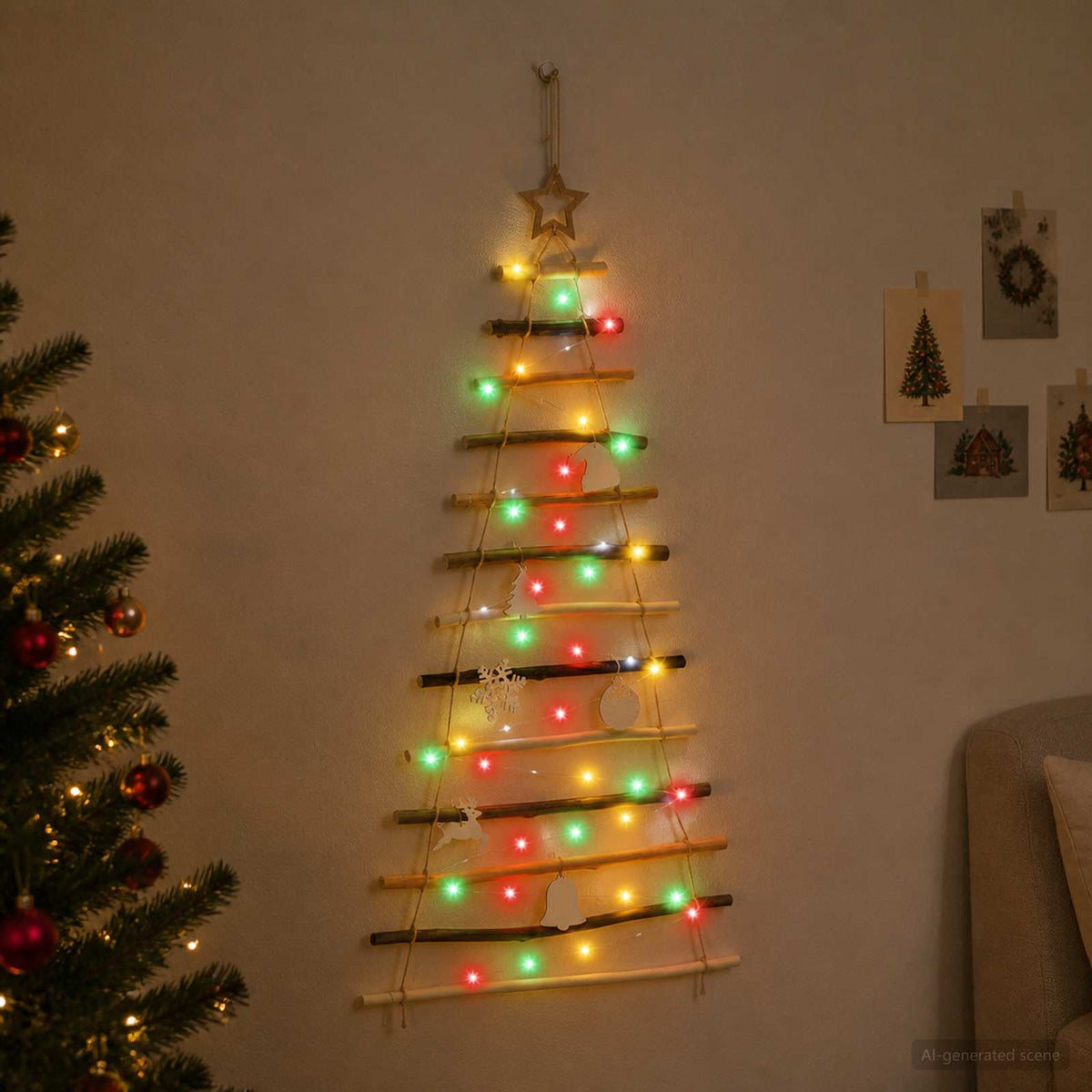 Kabantis Kalėdų medis 120 cm 50 LED Įvairių spalvų