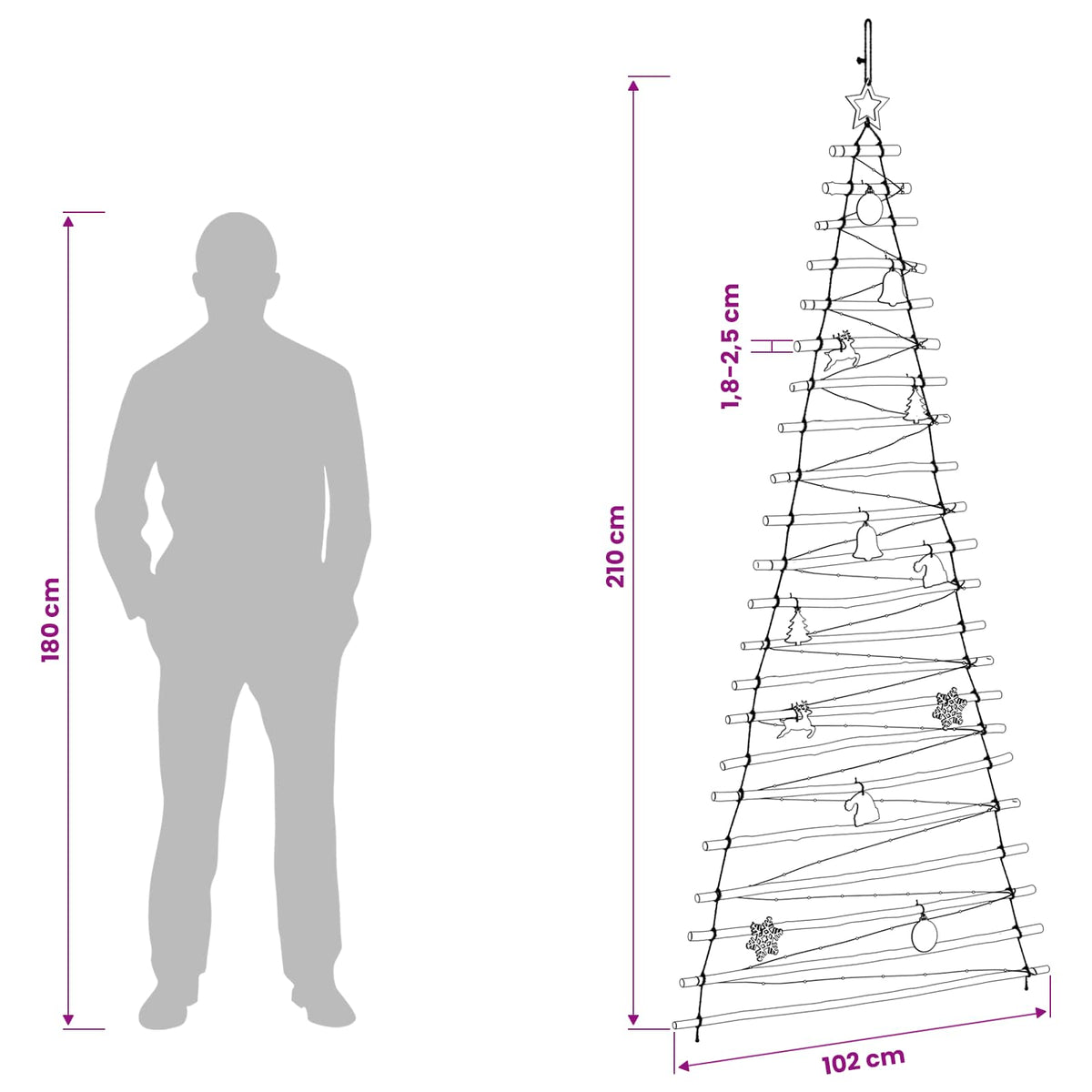 Kabantis Kalėdų medis 210 cm 130 LED Įvairių spalvų