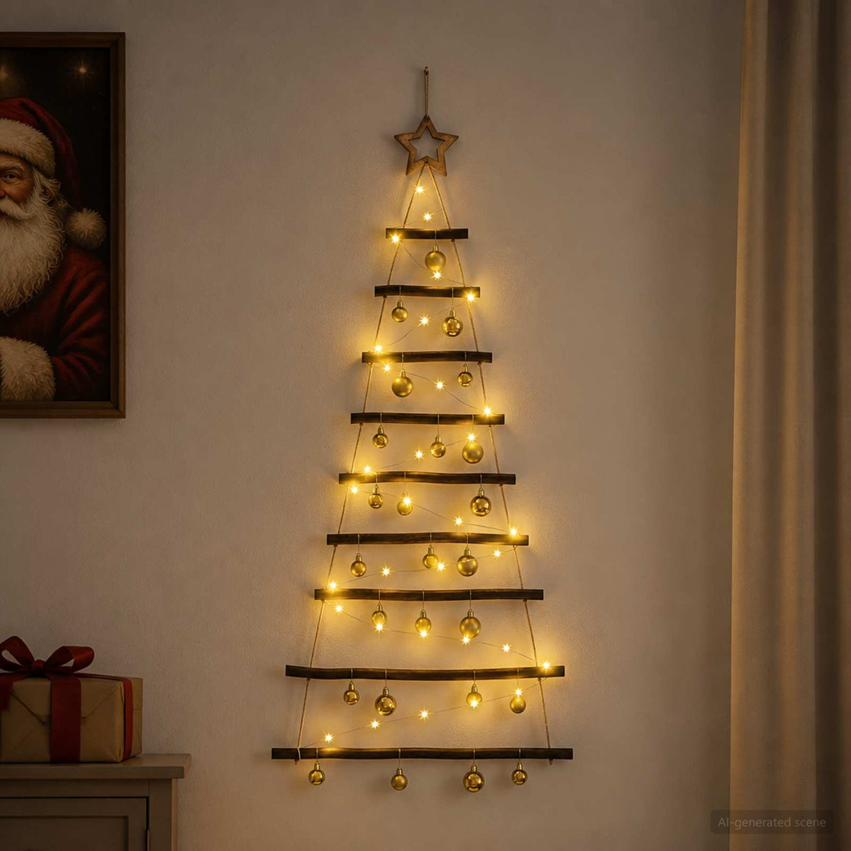 Kabančios Kalėdų eglutės su žaisliukais 120 cm 50 LED